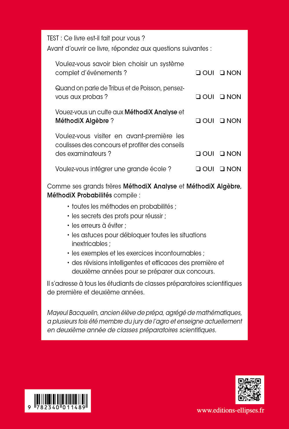 PROBABILITES EN PREPAS SCIENTIFIQUES 1RE ET 2E ANNEES - Mayeul Bacquelin - ELLIPSES