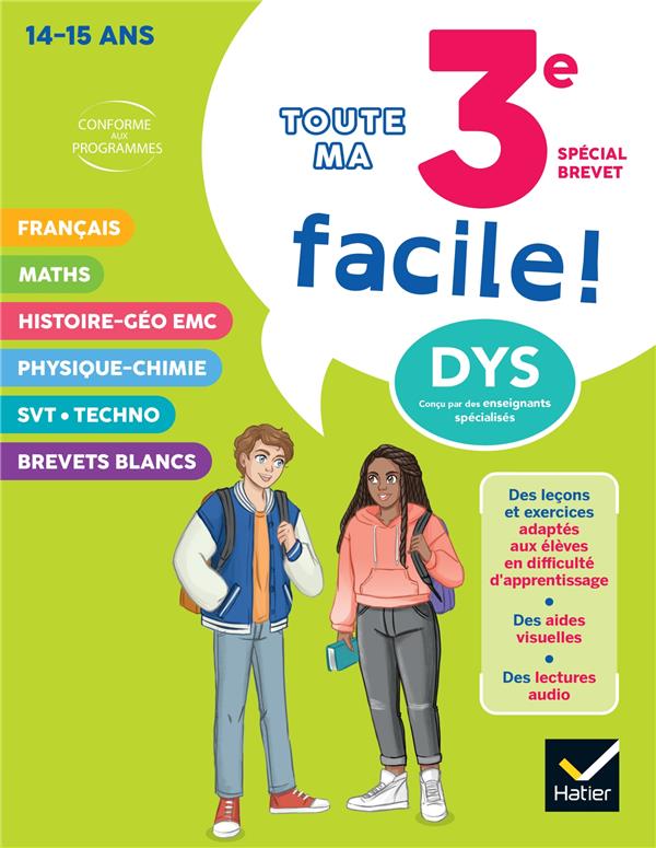 MA 3E FACILE SPECIAL BREVET ! TOUT-EN-UN ADAPTE AUX ENFANTS DYSLEXIQUES (DYS) - BABONNEAU/COSSA/CABY - HATIER SCOLAIRE