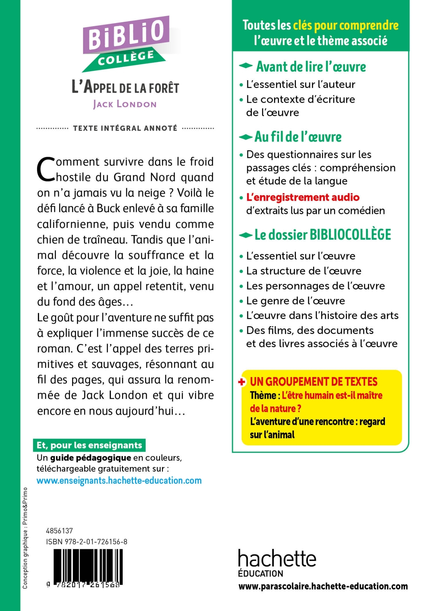 BiblioCollège - L'appel de la forêt, London - Jack London, Jack London - HACHETTE EDUC