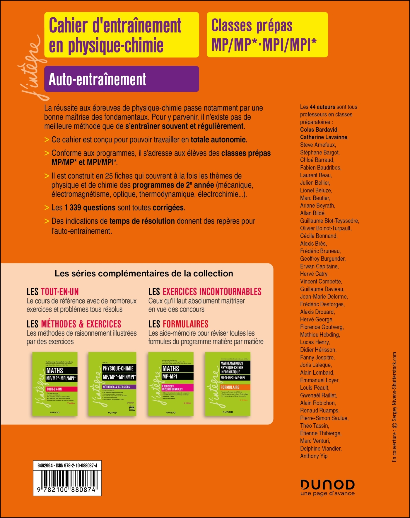 Cahier d'entrainement en physique-chimie MP-MPI - BARDAVID COLAS - DUNOD