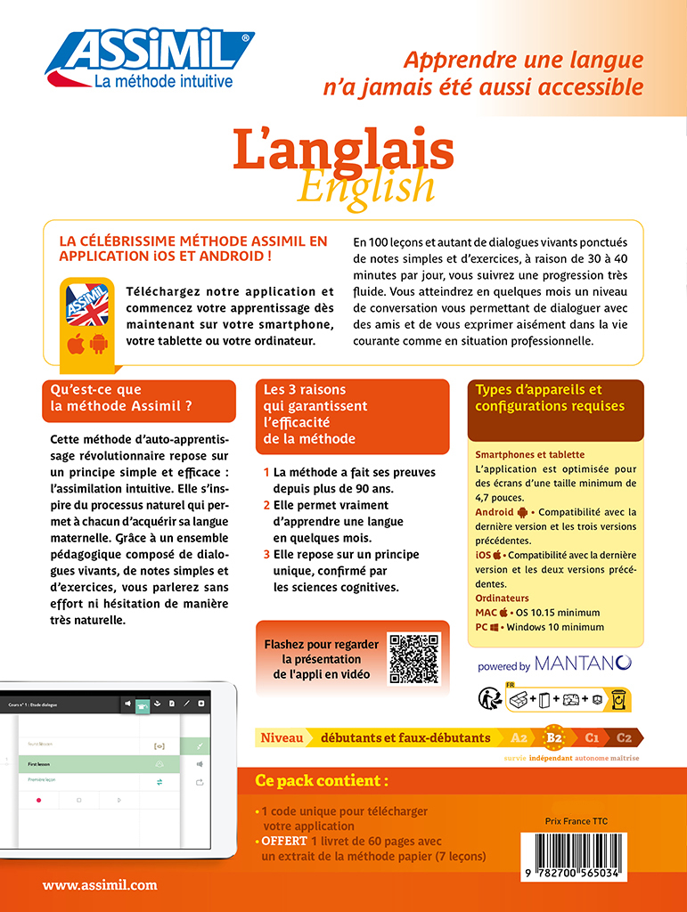 L'ANGLAIS : DÉBUTANTS & FAUX DÉBUTANTS, NIVEAU ATTEINT B2 : PACK APPLIVRE - Anthony Bulger - ASSIMIL