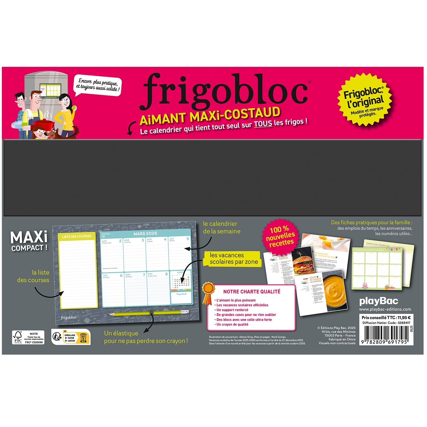 Frigobloc Hebdomadaire Compact 2026  - Calendrier Compact / sem (de sept. 2025 à déc. 2026) -  - PLAY BAC