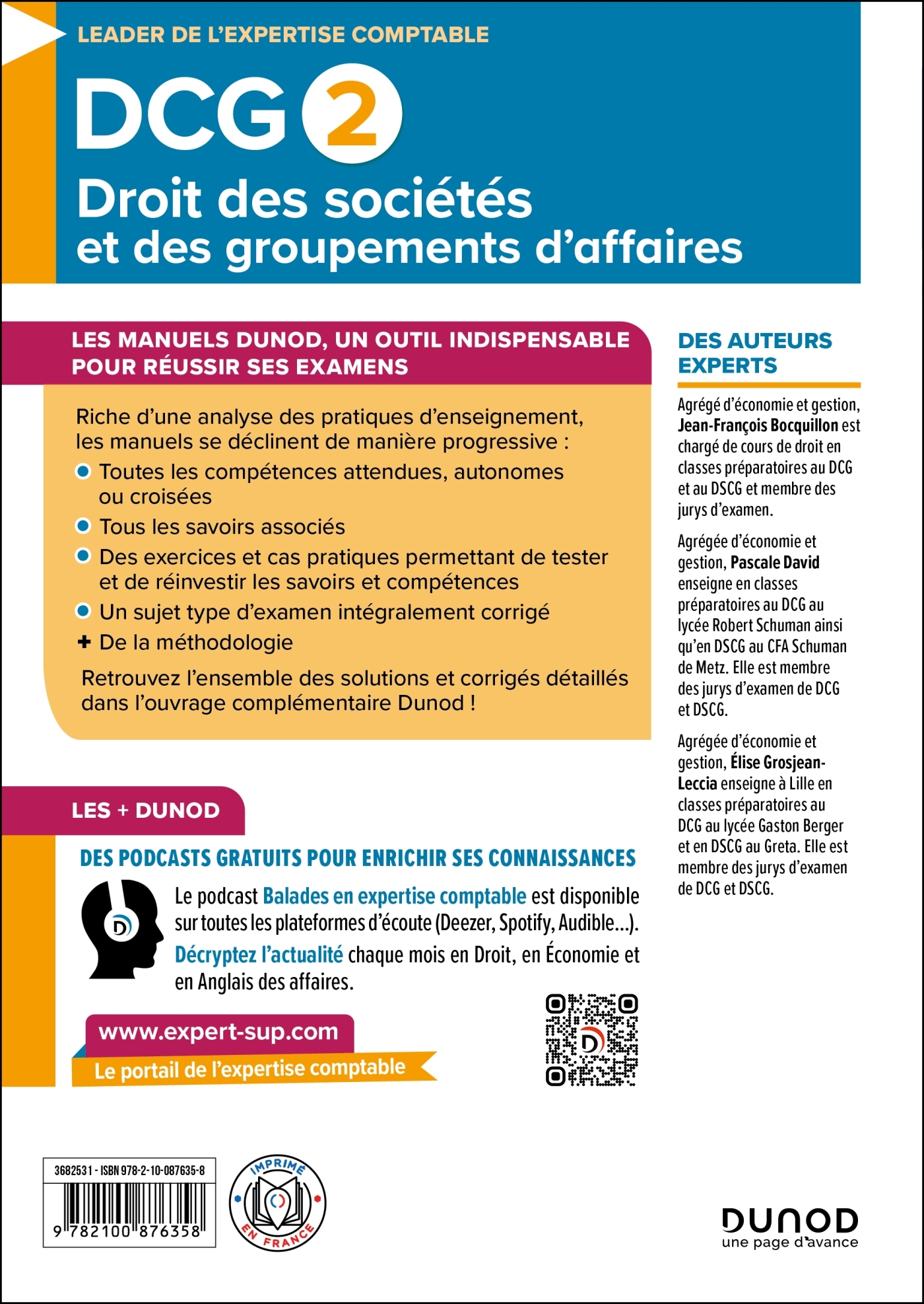 DCG 2 Droit des sociétés et des groupements d'affaires - Manuel 2025-2026 - Jean-François Bocquillon, Pascale David, Elise Grosjean-Leccia - DUNOD