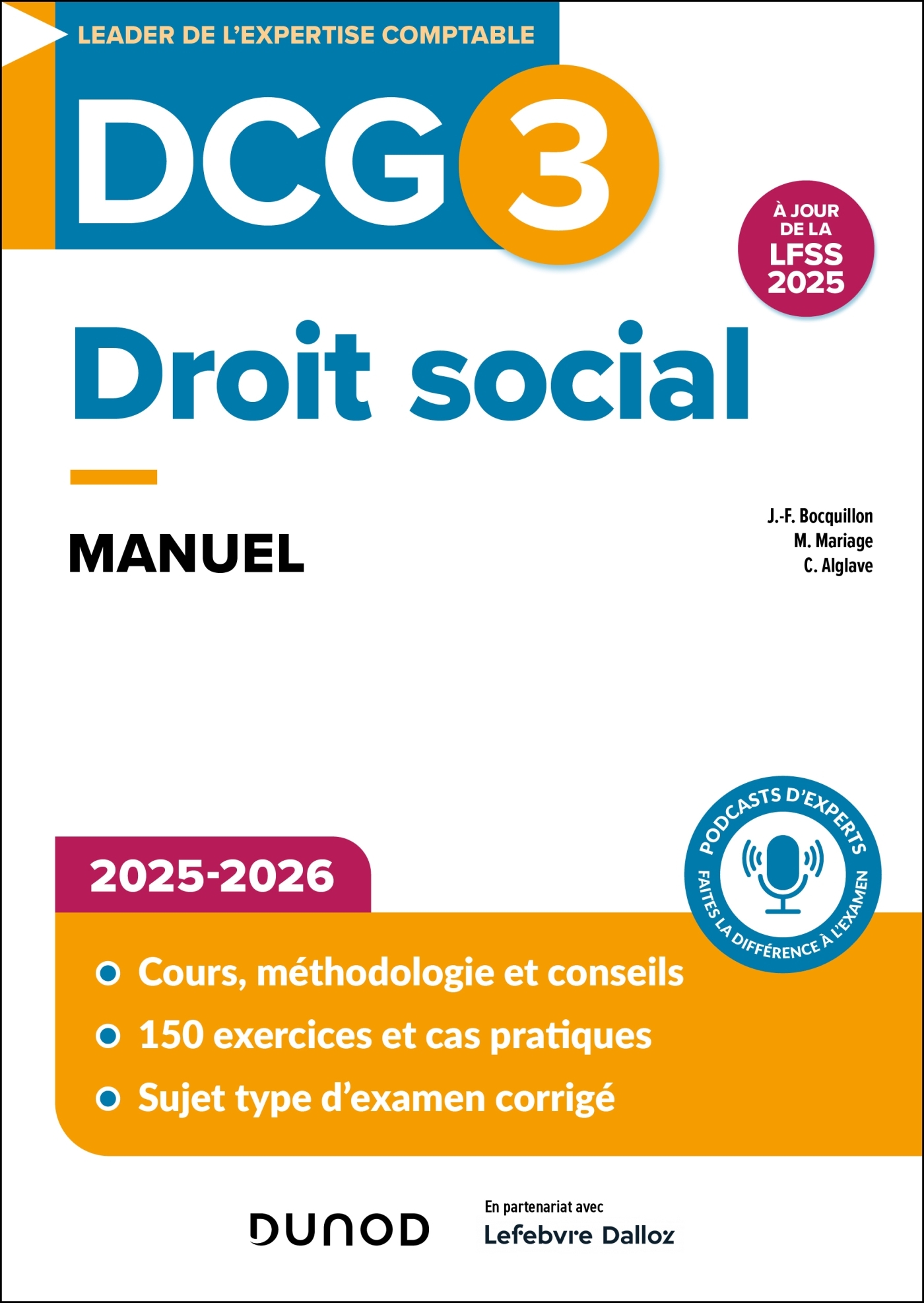 DCG 3 - Droit social - Manuel 2025-2026 - Jean-François Bocquillon, Christine Alglave, Martine Mariage - DUNOD