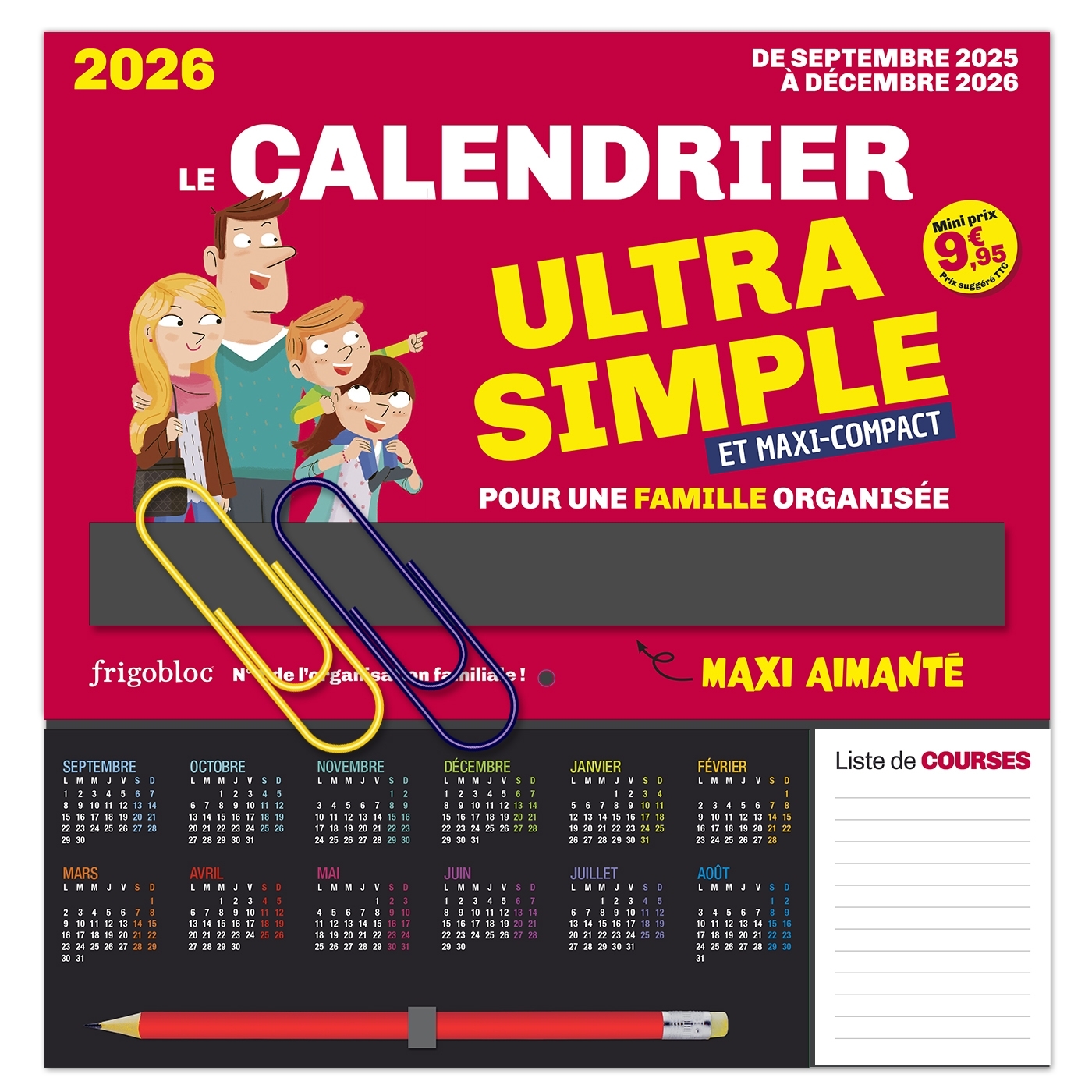 Frigobloc Le mini calendrier Ultra Simple pour une famille organisée ! (de sept. 2025 à déc. 2026) -   - PLAY BAC