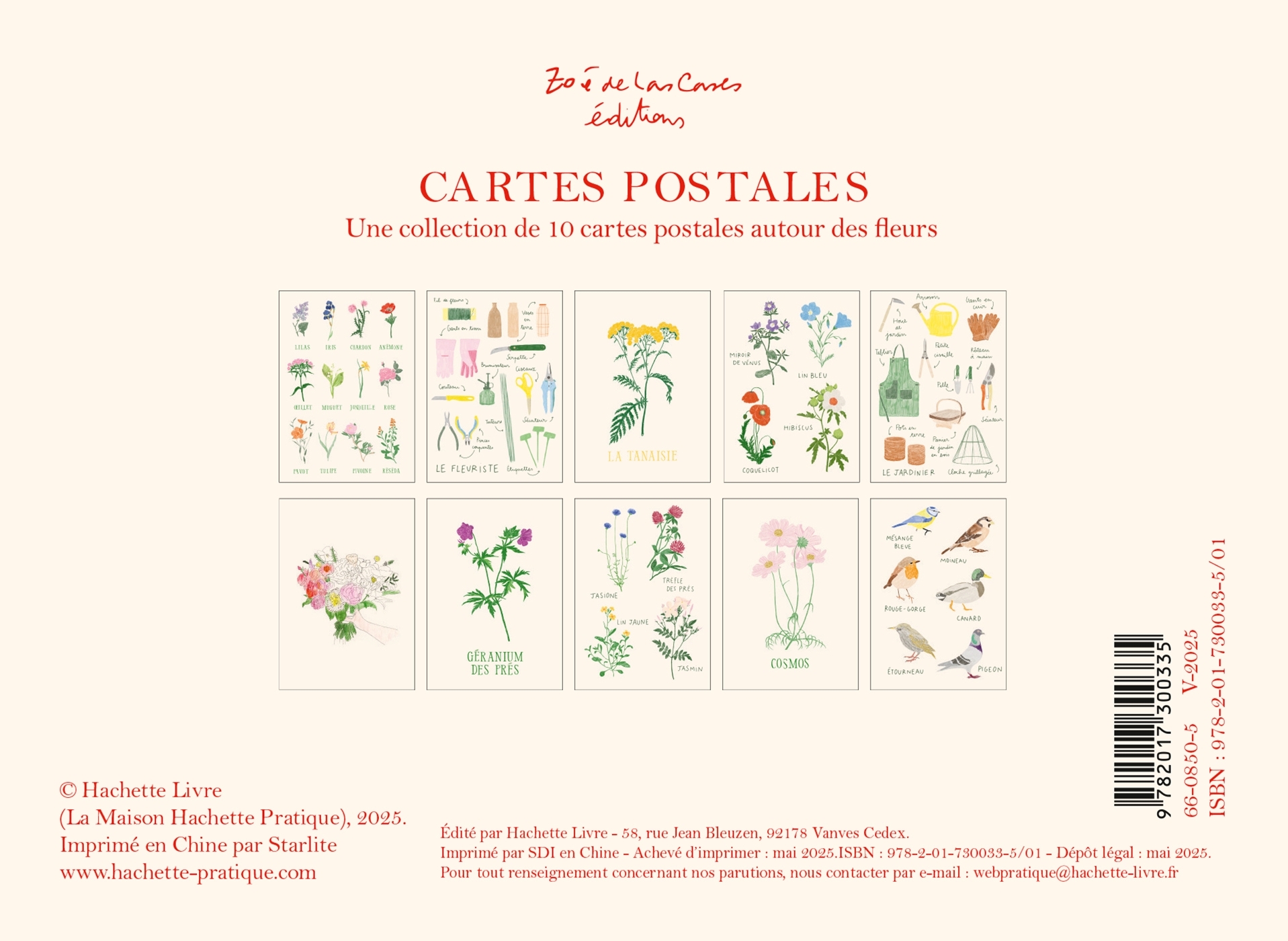 Set de 10 cartes postales Fleurs - Zoé de Las Cases - HACHETTE PRAT