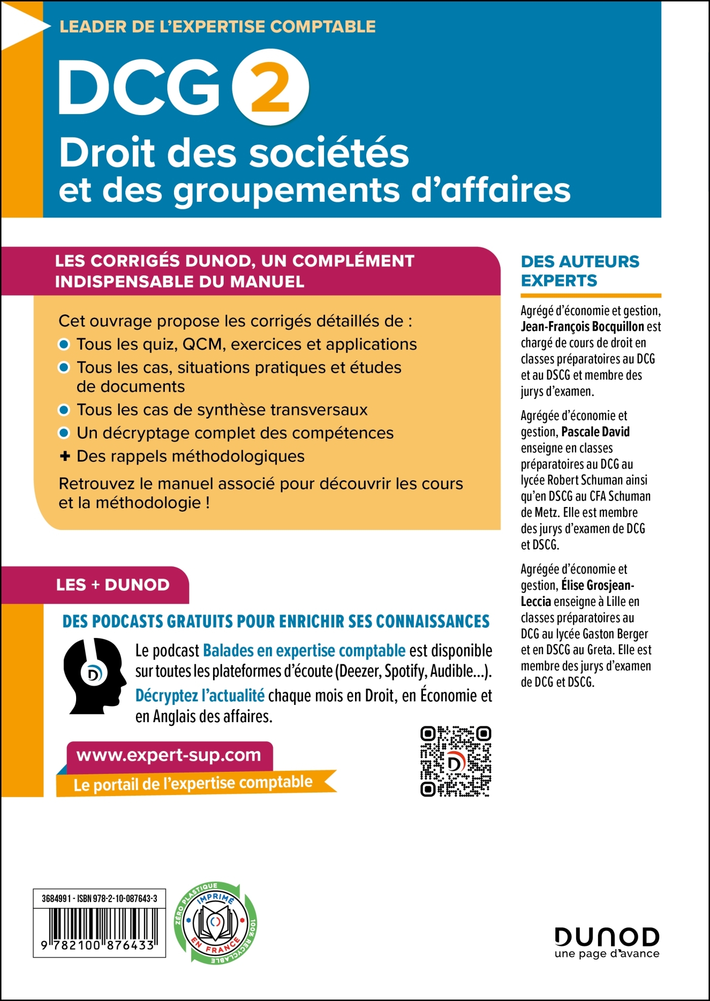 DCG 2 - DROIT DES SOCIÉTÉS ET DES GROUPEMENTS D'AFFAIRES - CORRIGÉS 2025-2026 DCG 2 DROIT DES SOCIET - Jean-François Bocquillon, Pascale David, Elise Grosjean-Leccia - DUNOD