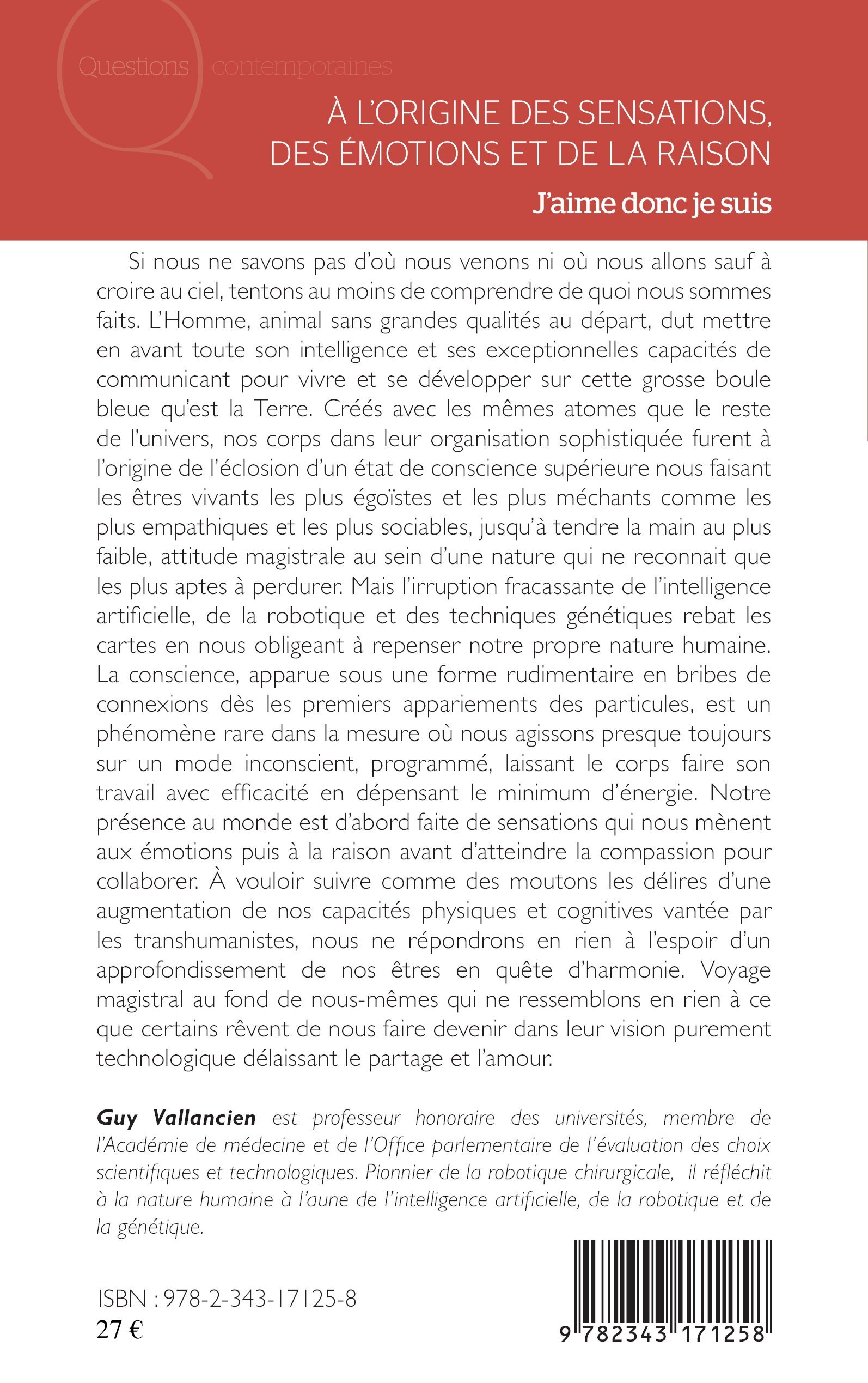 A l'origine des sensations, des émotions et de la raison - Guy Vallancien - L'HARMATTAN