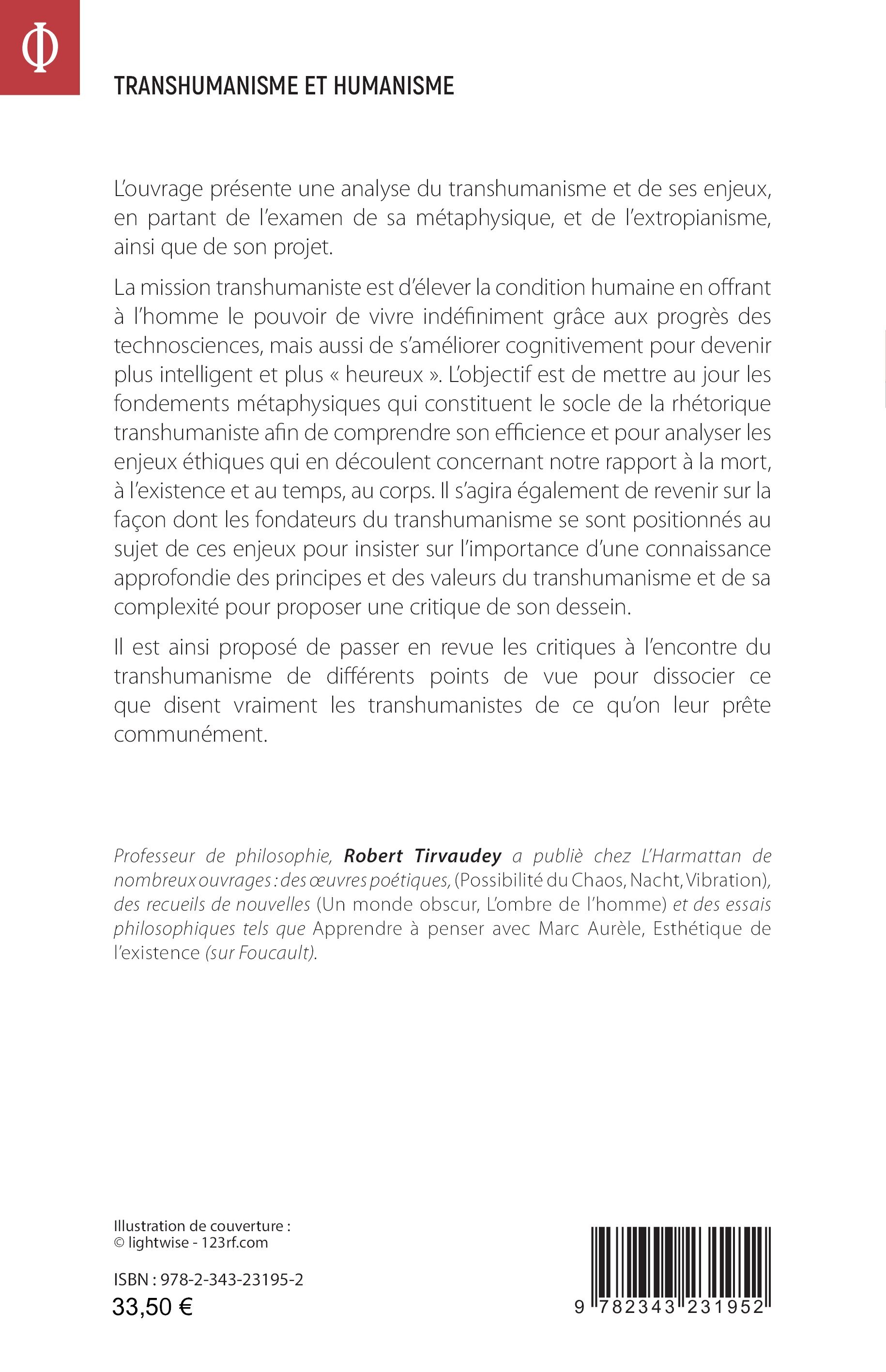 Transhumanisme et humanisme - Robert TIRVAUDEY - L'HARMATTAN