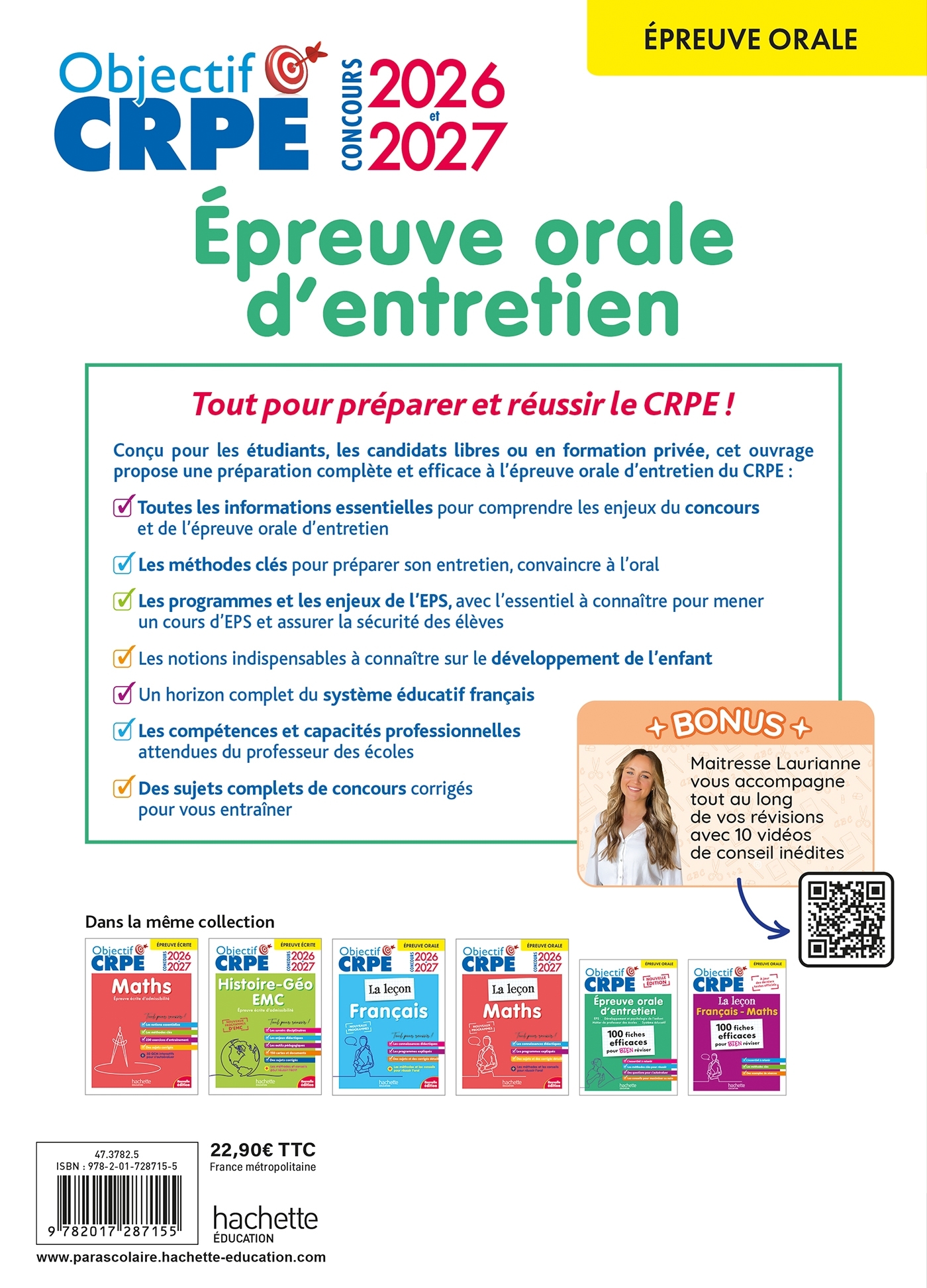 Objectif CRPE 2026-2027 - Épreuve orale d'entretien - Carine Royer, Serge Herreman, Patrick Ghrenassia, Denis Pasco - HACHETTE EDUC