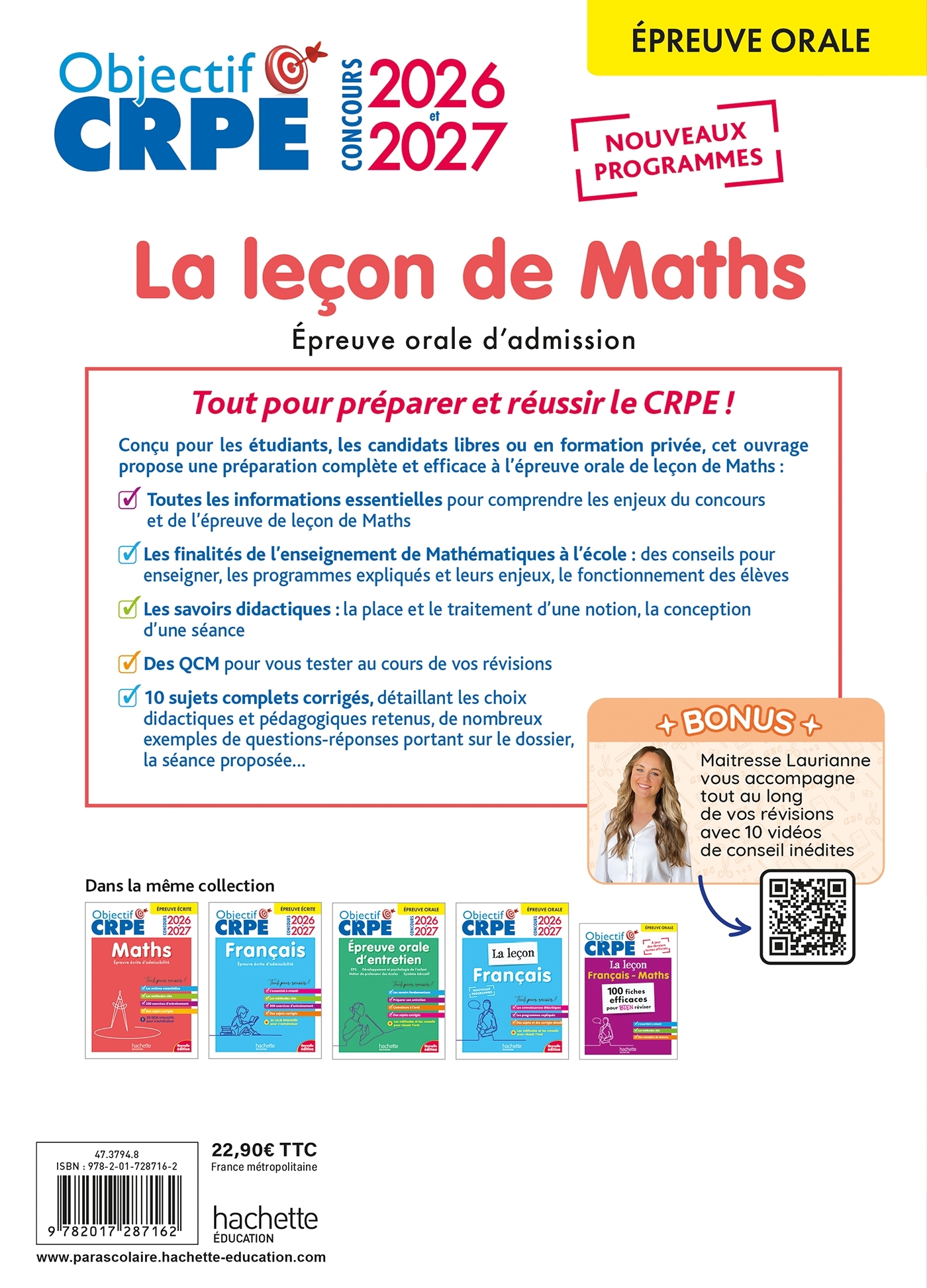 Objectif CRPE 2026-2027 - Maths - La leçon -  épreuve orale d'admission - Érik Kermorvant, Emmanuelle Servat, Joseph Sansonetti, Jean-Christophe Tomasi, Aurélie Gourmelon, Karine Rabanit - HACHETTE EDUC