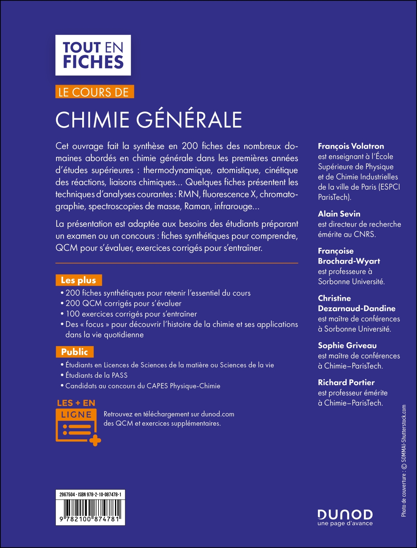 Le cours de chimie générale - 4e éd - Alain Sevin, Françoise Brochard-wyart, Christine Dezarnaud-Dandine, Sophie Griveau, Richard Portier, François Volatron - DUNOD