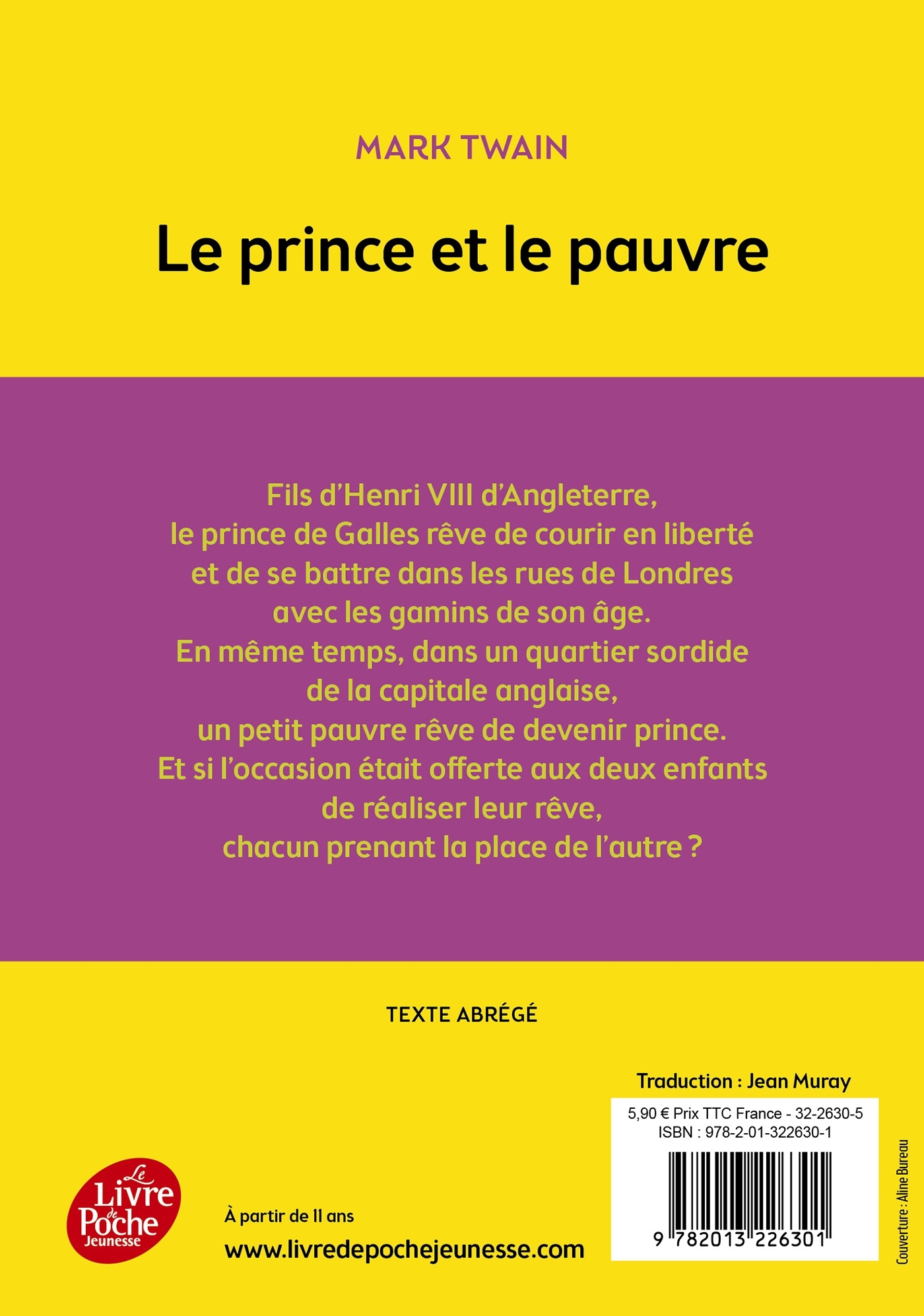 Le Prince et le Pauvre - Texte abrégé - Mark Twain, Jean Muray, Aline Bureau - POCHE JEUNESSE