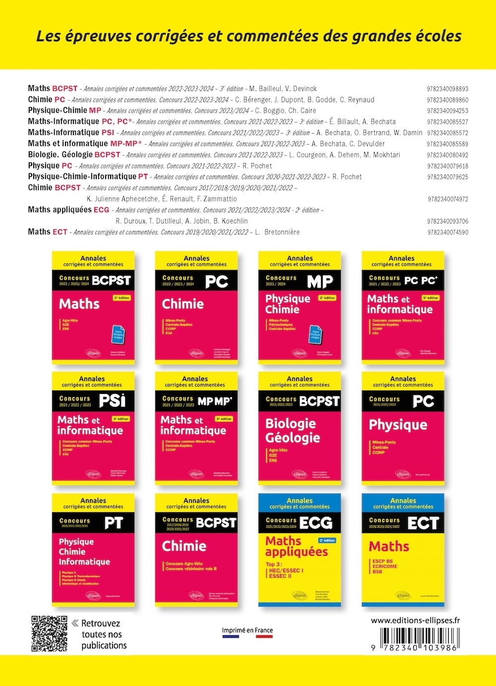 PHYSIQUE-CHIMIE. BCPST. ANNALES CORRIGÉES ET COMMENTÉES. CONCOURS 2023-2024-2025 - Thomas Fontecave, Pierre Adroguer, Frédéric Tayeb - ELLIPSES