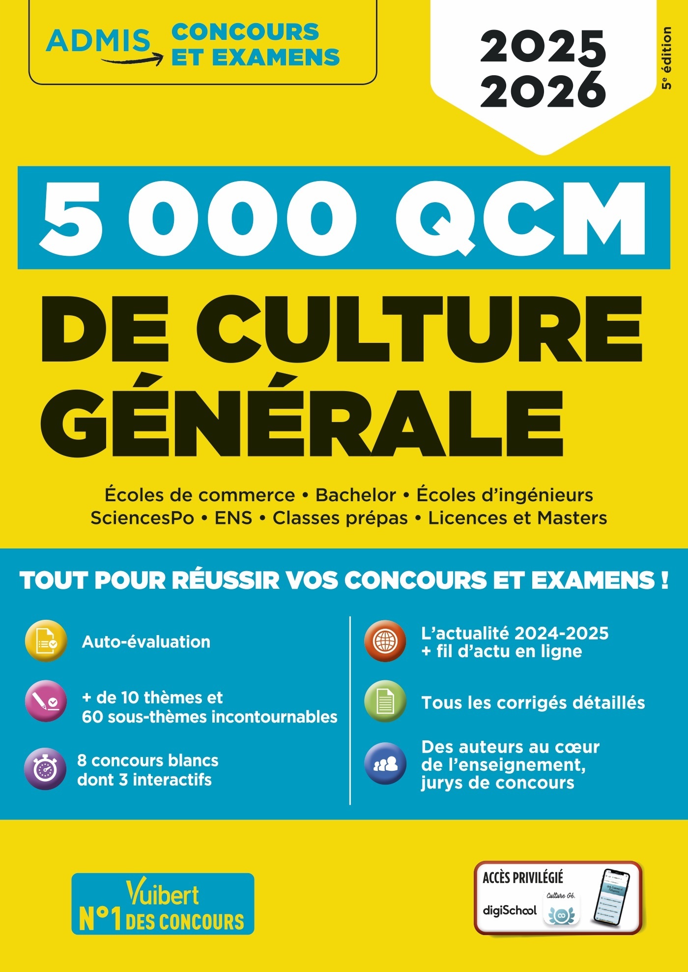 5000 QCM de culture générale + application Digischool - René Guimet, Dominique Dumas, Sophie Mattern, Marie-Laure Boursat, Elodie Gremaud, Marie Perez, Christiane Artous, Gérard BLANDIN, Antoine Blandin, Rémi Chaillet, Margaux Lecanu, Sylvie Lecanu, Magal