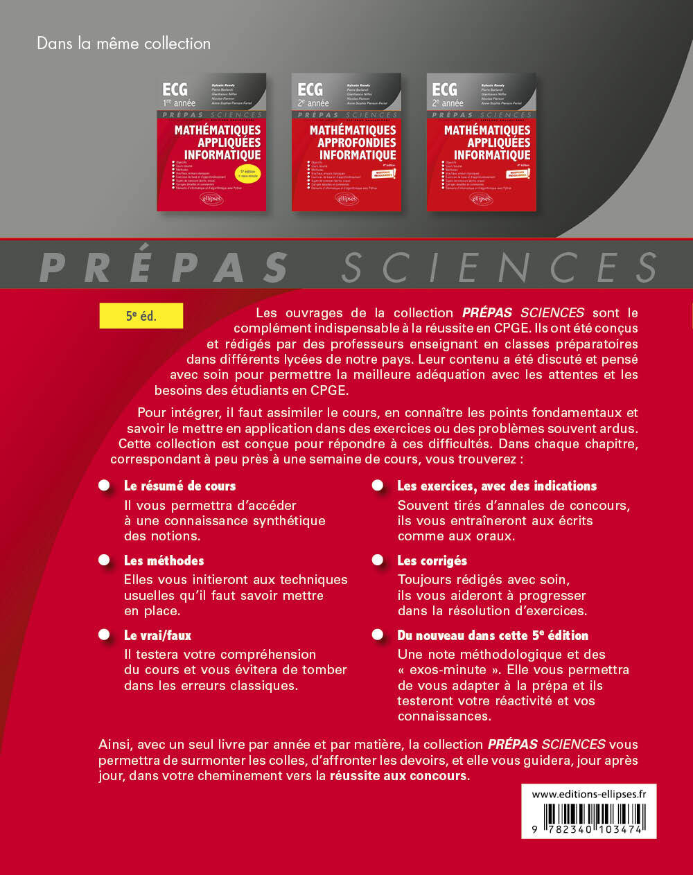 Mathématiques approfondies - Informatique - prépas ECG 1re année - Sylvain Rondy, Pierre Berlandi, Gianfranco Niffoi, Nicolas Pierson, Anne-Sophie Pierson-Fertel, Bertrand Hauchecorne - ELLIPSES