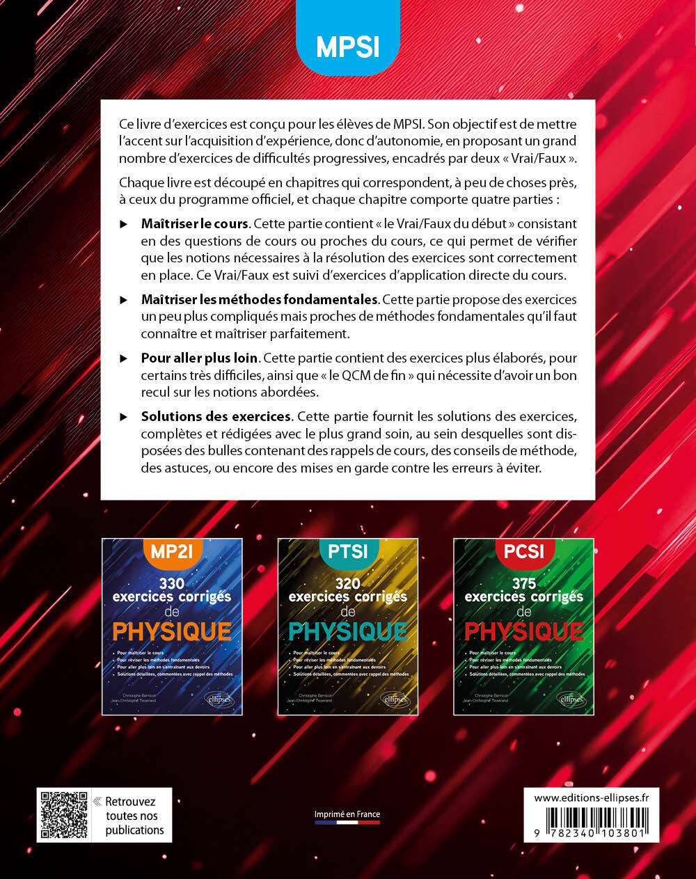 330 exercices corrigés de Physique – MPSI - Christophe Bernicot, Jean-Christophe Tisserand, Sylvain Rondy - ELLIPSES