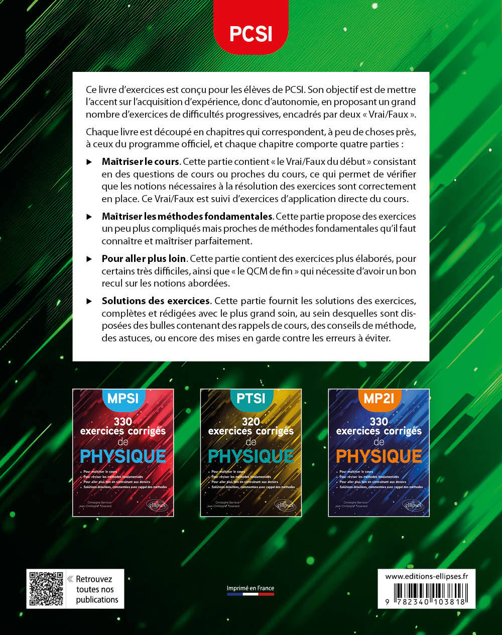 375 exercices corrigés de Physique – PCSI - Christophe Bernicot, Jean-Christophe Tisserand, Sylvain Rondy - ELLIPSES