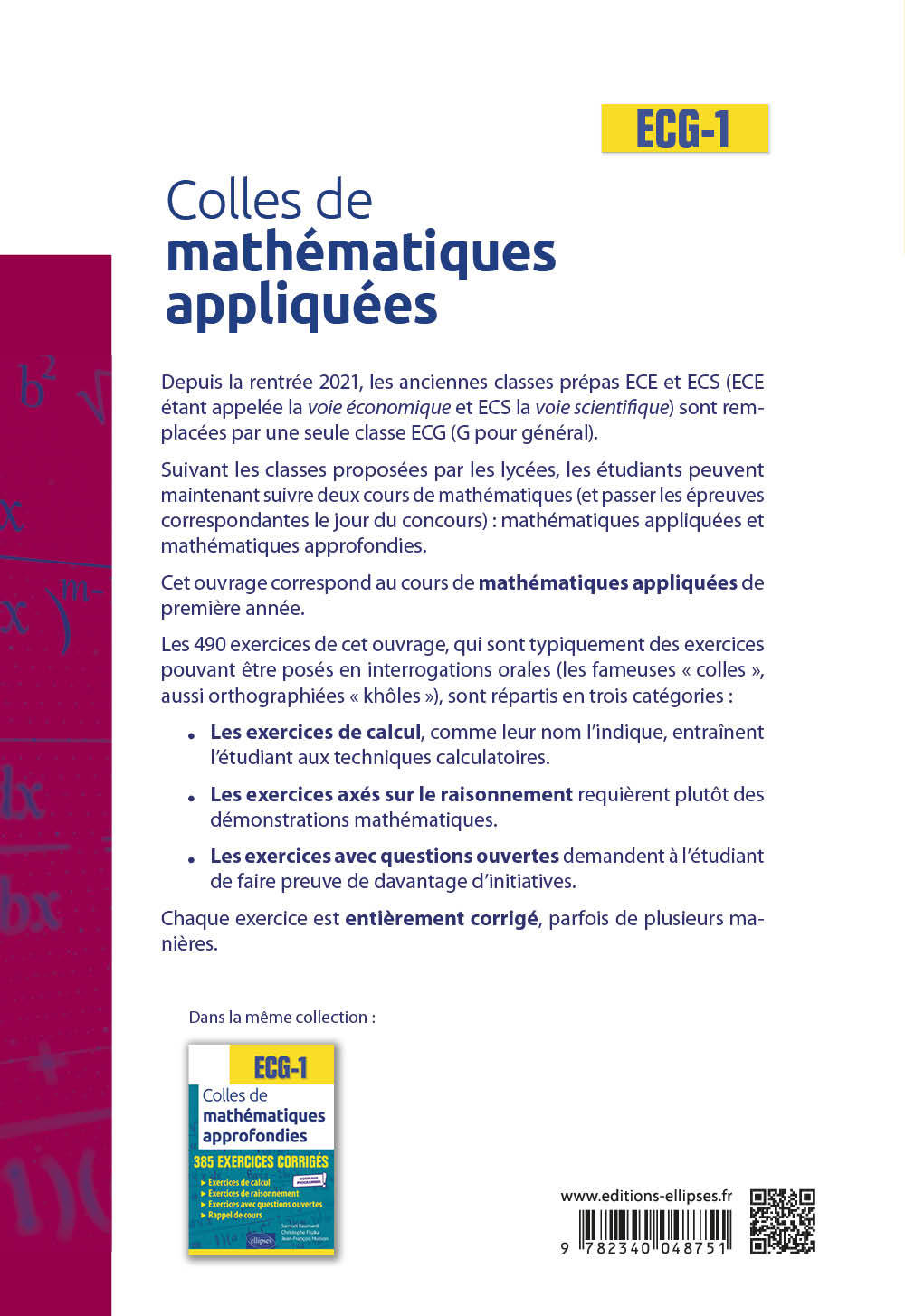 Colles de Mathématiques appliquées - ECG-1 - Nouveaux programmes - Nicolas Damien, François Pantigny - ELLIPSES