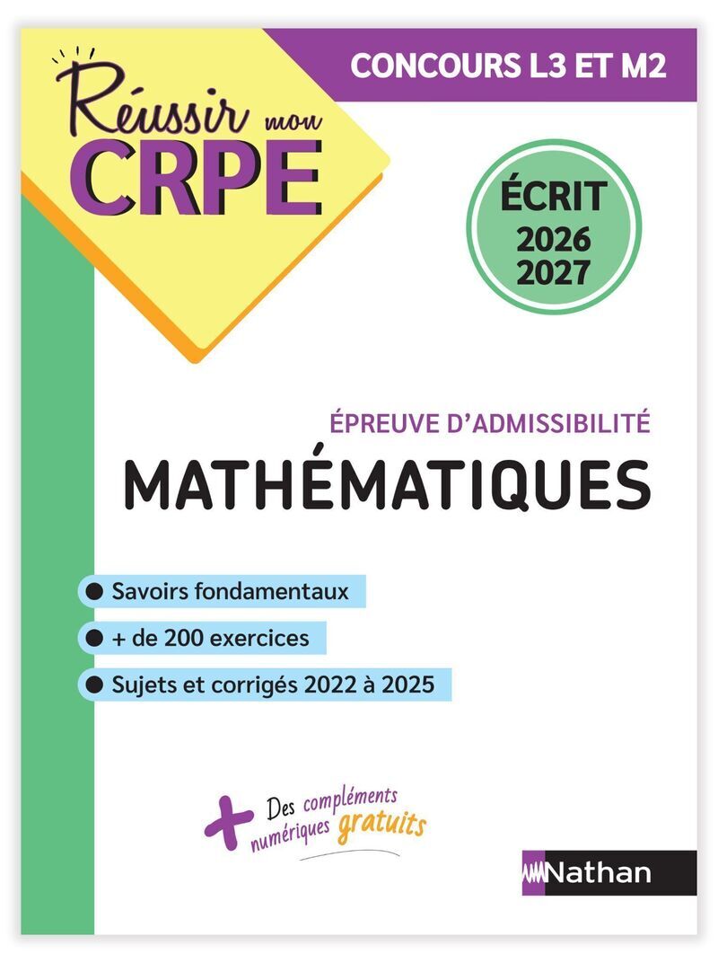 Réussir mon CRPE Maths épreuve d'admissibilité écrit 2026 2027 - Daniel Motteau, Saïd Chermak - NATHAN