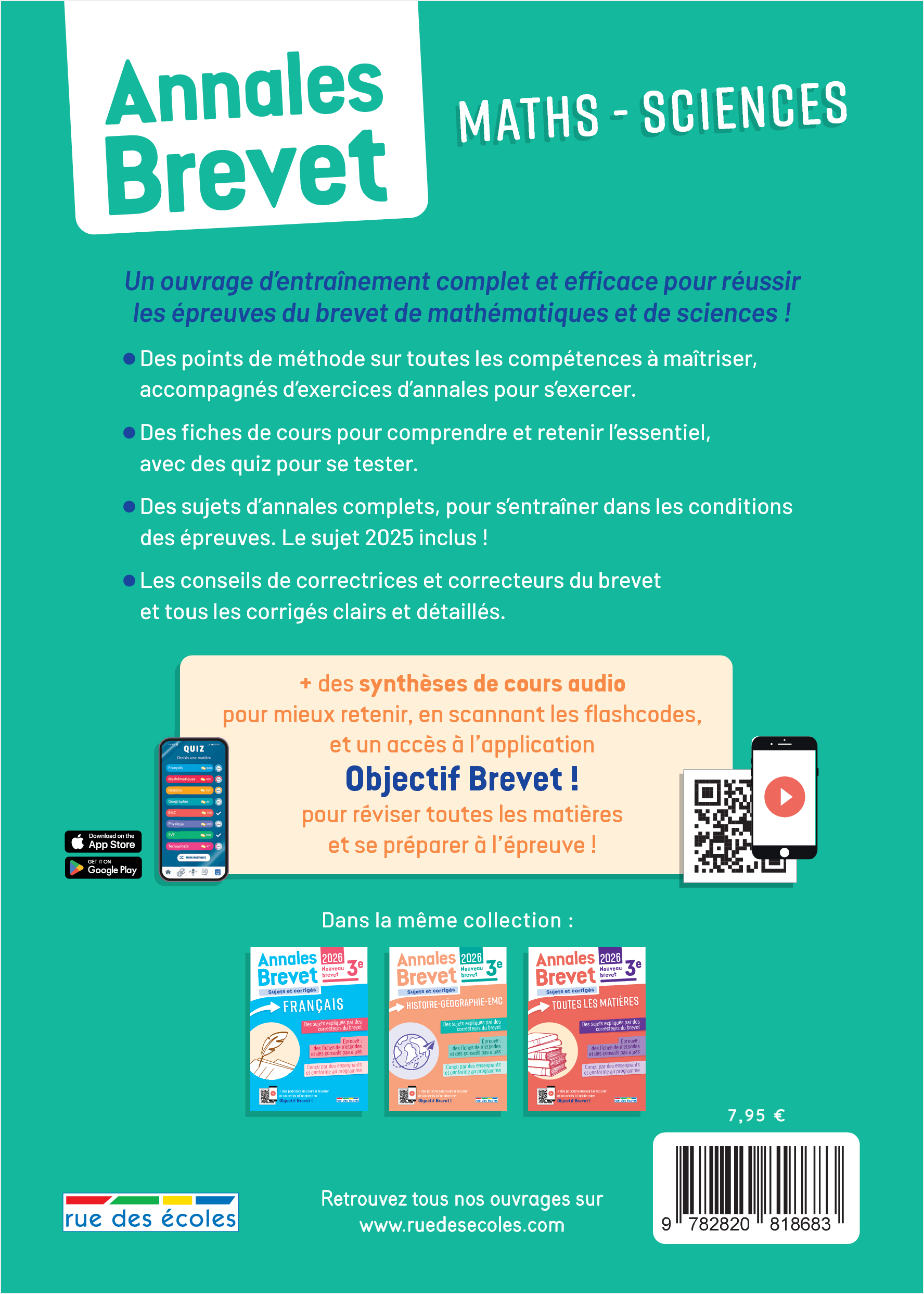 Annales Brevet - Maths-Sciences - 3e - 2026 -  Collectif - RUE DES ECOLES