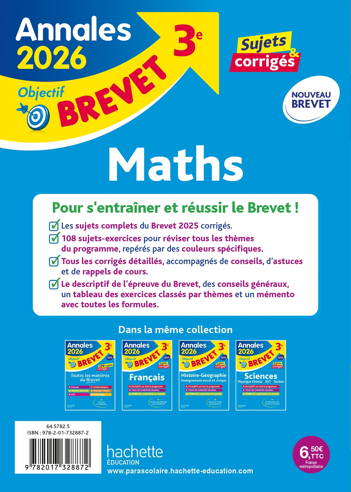 Annales Brevet 2026 - Maths 3e - sujets et corrigés - Philippe Rousseau - HACHETTE EDUC