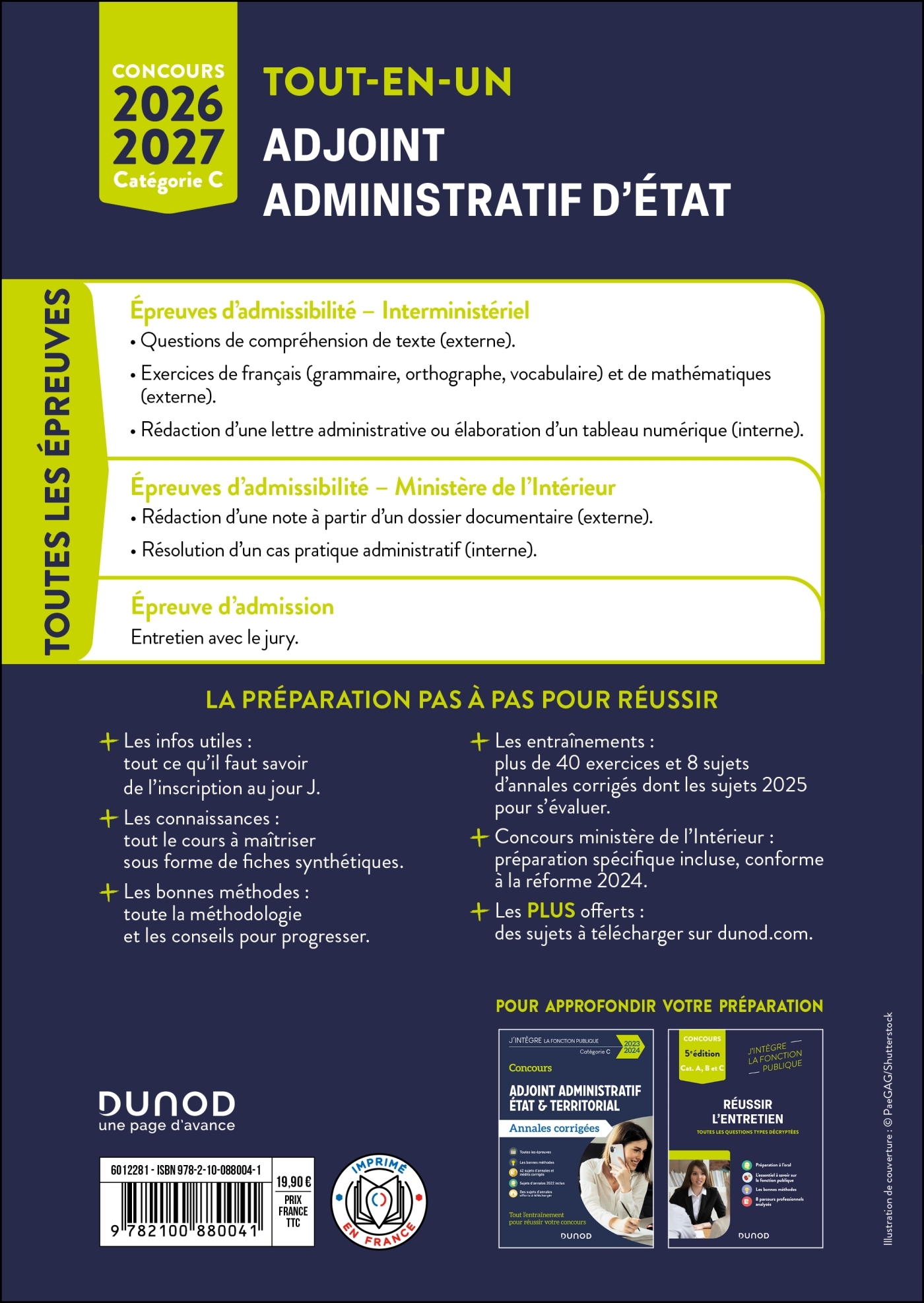 Concours Adjoint administratif d'Etat - 2026 - Externe et interne - Sylvie BEYSSADE, Audrey Charmont, Stephen Lédé, Corinne Pelettier, Marie-Virginie Speller - DUNOD