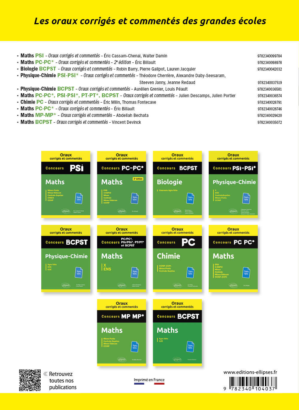 Oraux corrigés et commentés de Mathématiques - PC, PSI, PT, BCPST - Ivan Bettannier, Adrien Schneider - ELLIPSES