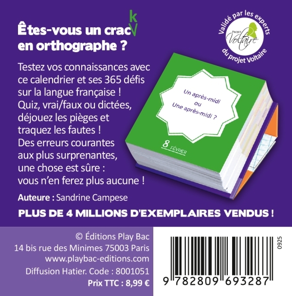 Mini Calendrier - 365 jours sans fautes ! - Sandrine Campese - PLAY BAC