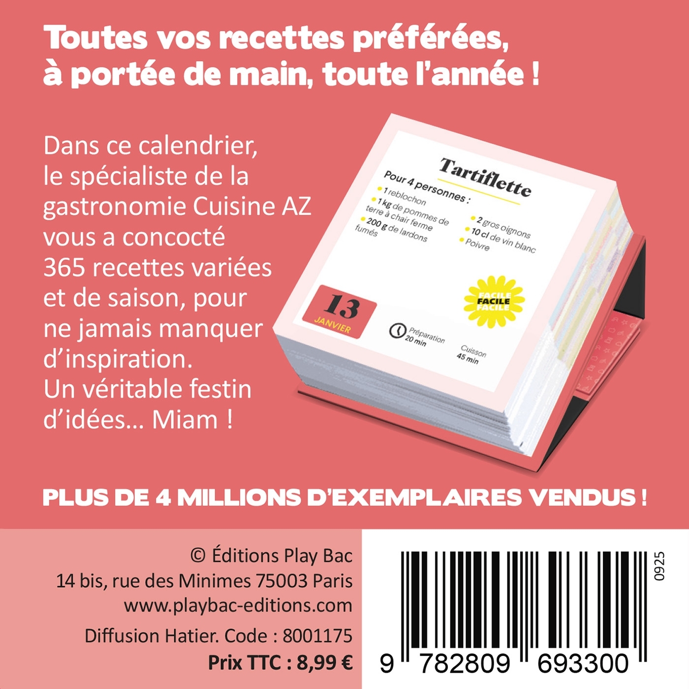 Mini Calendrier - Cuisine AZ, 365 recettes gourmandes -   - PLAY BAC
