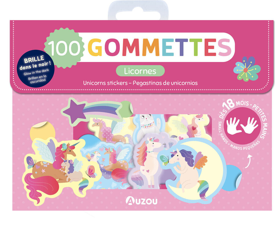 Ma pochette de 100 gommettes Licornes - qui brillent dans le noir -  - AUZOU