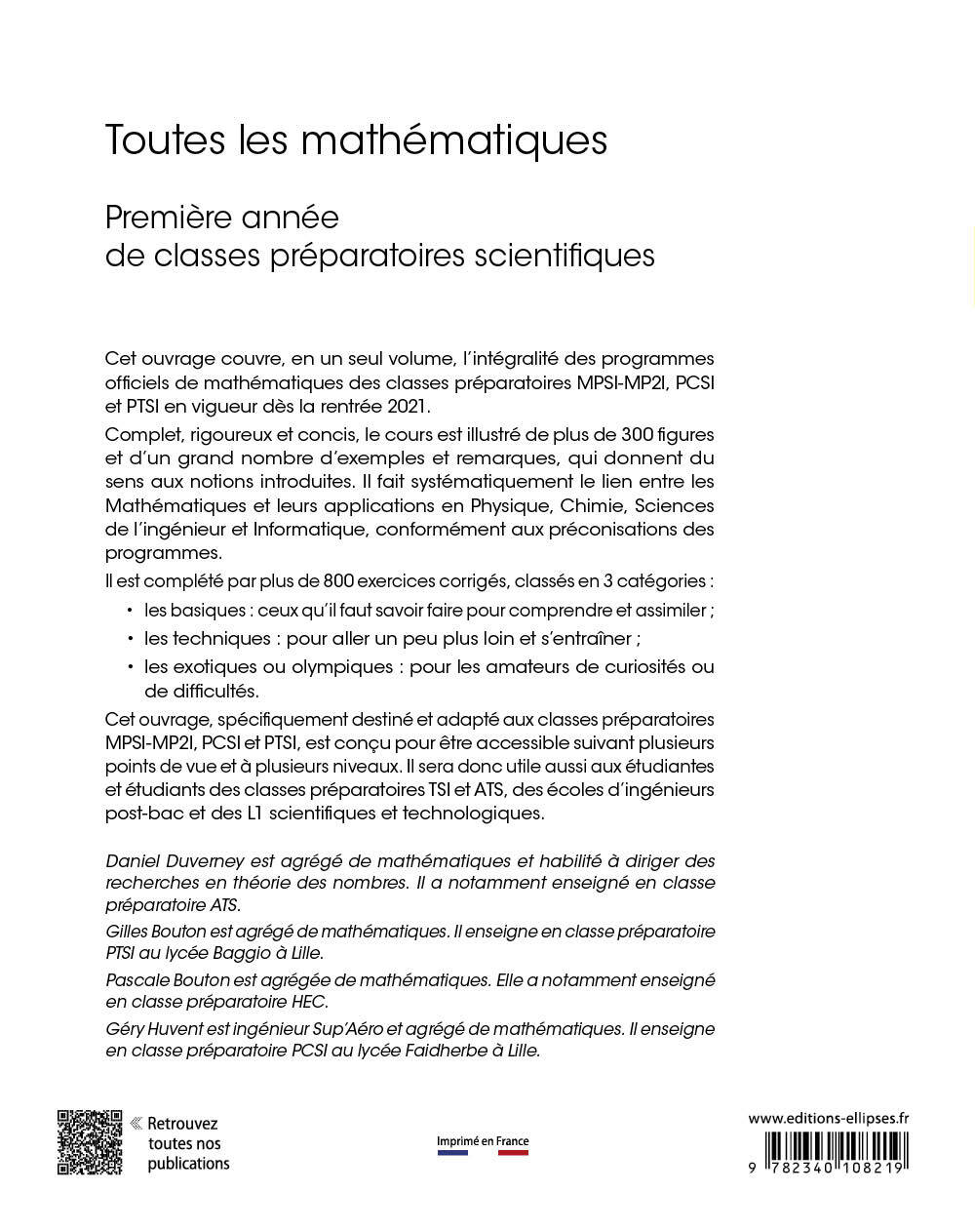 Toutes les mathématiques - Gilles Bouton, Pascale BOUTON, Daniel Duverney, Gery Huvent, Paul de Laboulaye - ELLIPSES