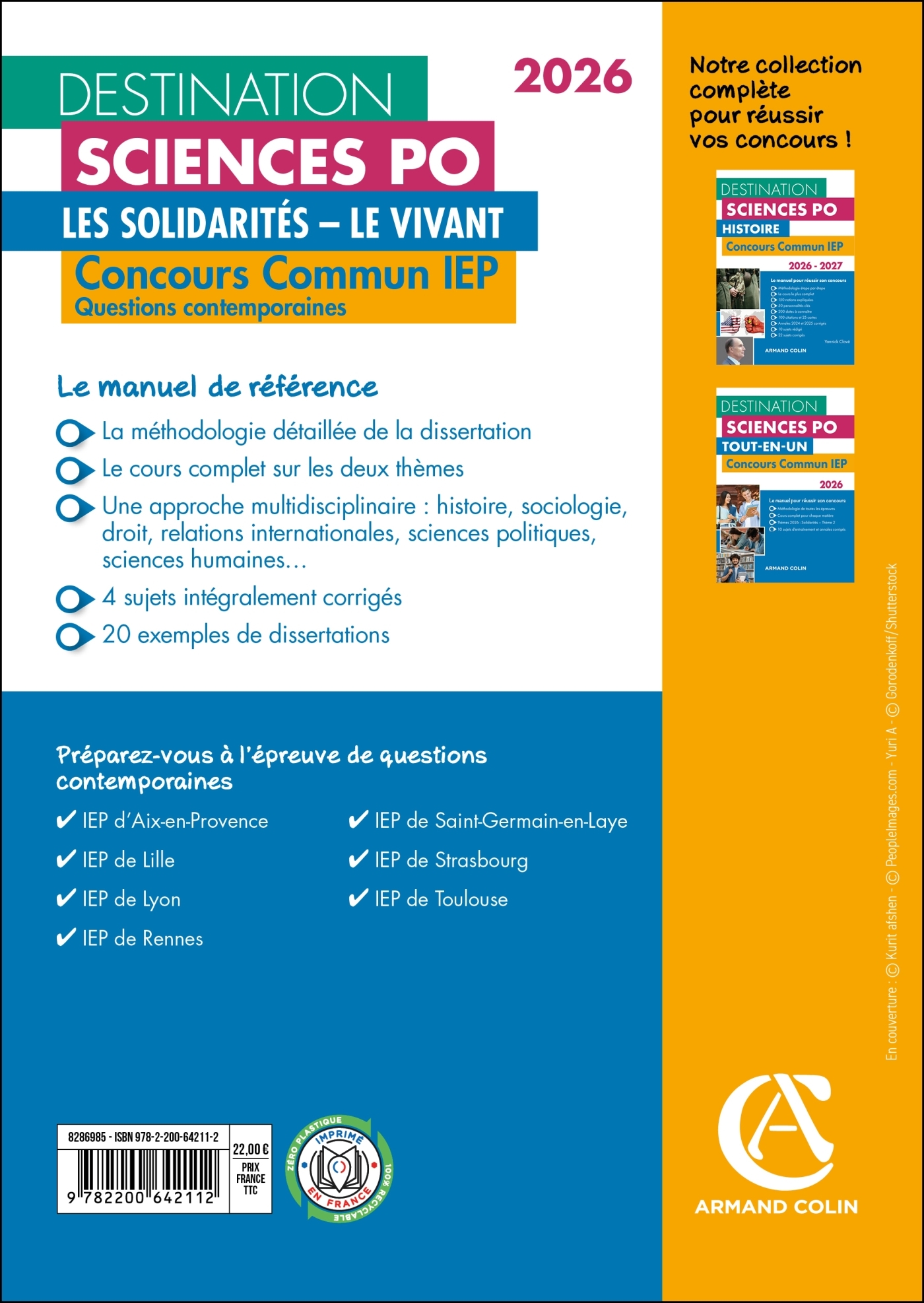 Destination Sciences Po Questions contemporaines 2026 - Concours commun IEP - Grégory Bozonnet, Antonin Dacos, Hugo Fer, Charlotte Keltz, Héloïse Dross, Apollonia Elia - ARMAND COLIN