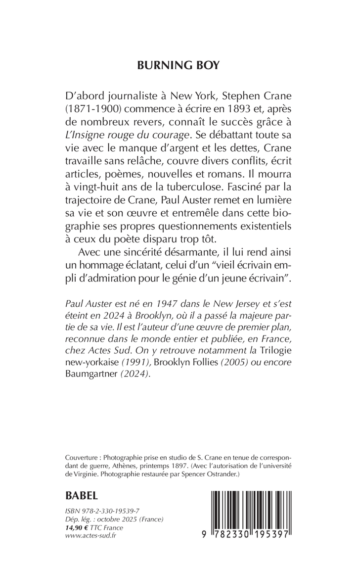 BURNING BOY - Paul Auster - ACTES SUD
