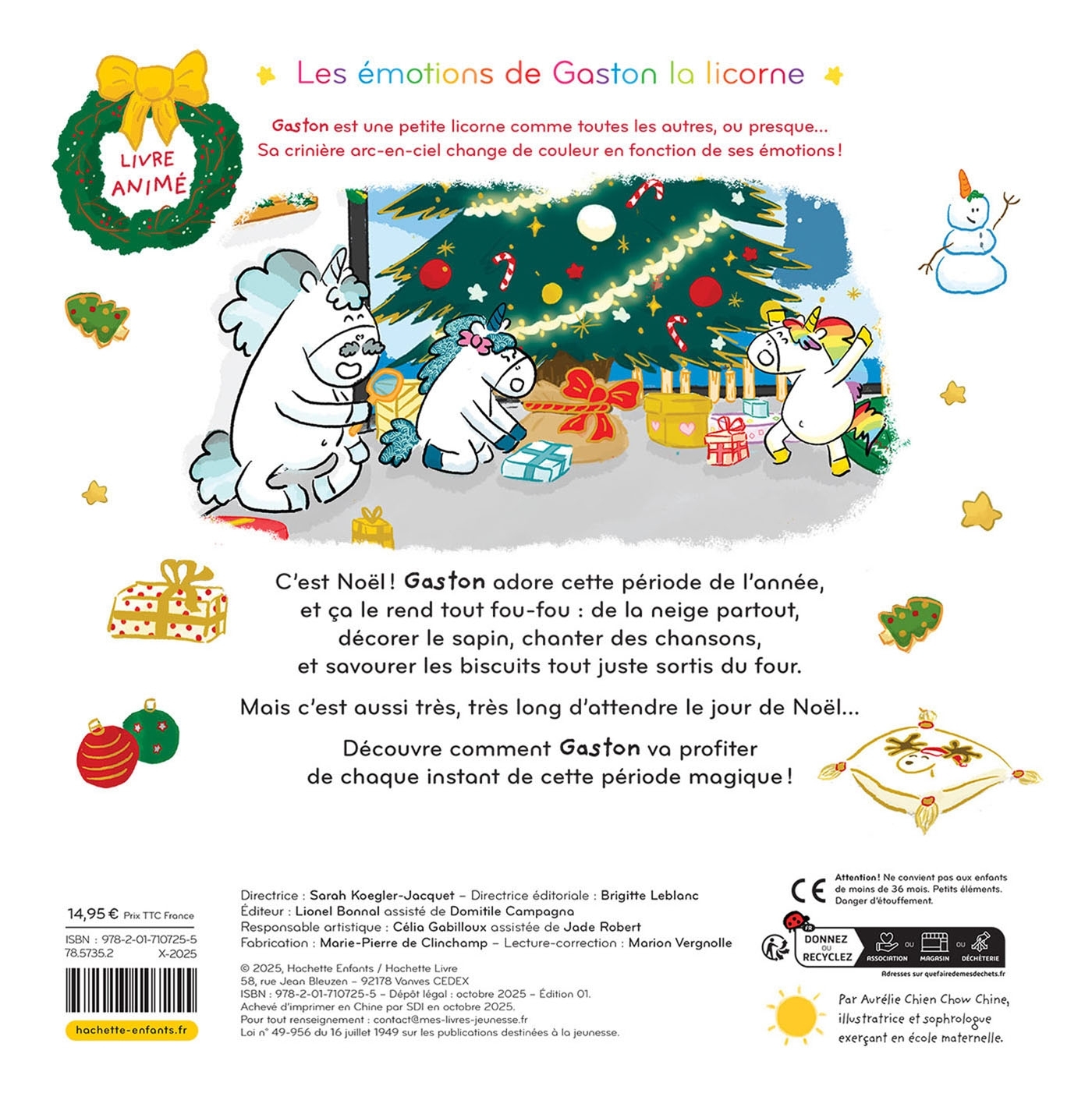 Les émotions de Gaston la licorne à Noël - Livre animé - Aurélie Chien Chow Chine - HACHETTE ENFANT