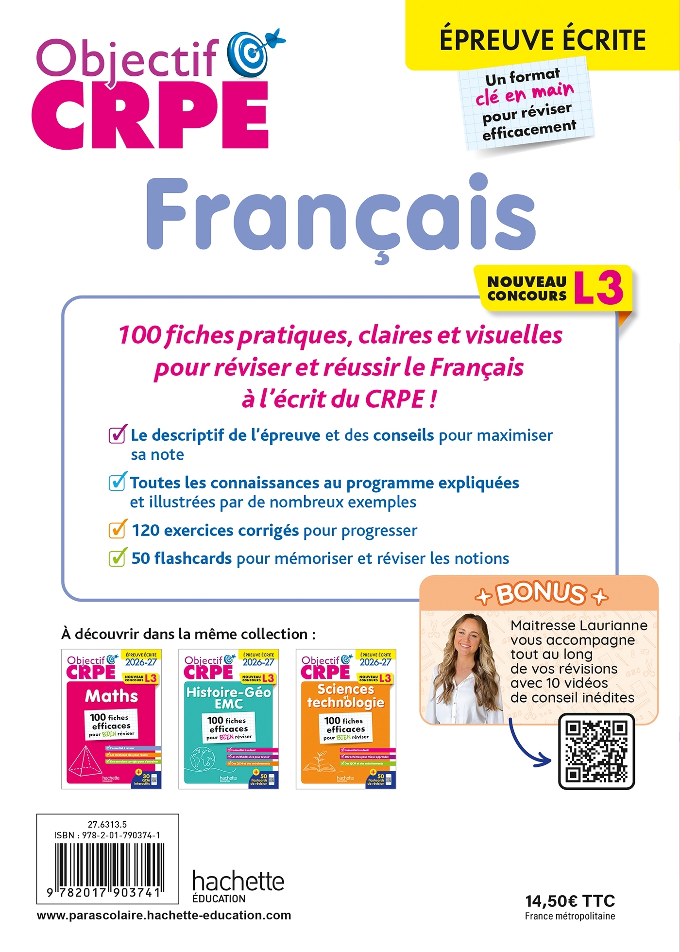 Objectif CRPE 2026 - Français - 100 fiches pour bien réviser  - ép. écrite d'admissibilité L3 - Elise Hennion-Brung, Pascale Lopez - HACHETTE EDUC