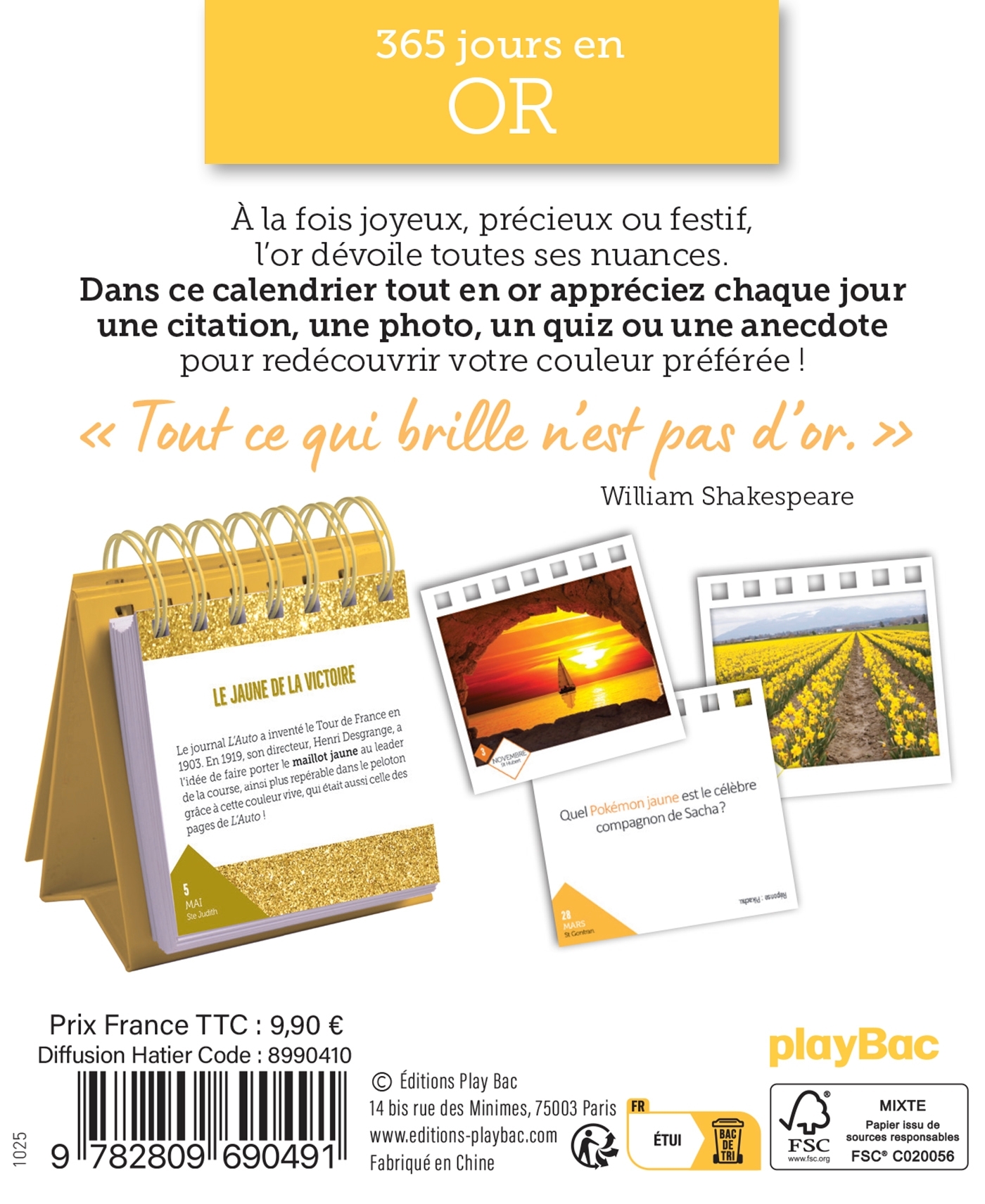 Calendrier 365 jours en or -   - PLAY BAC