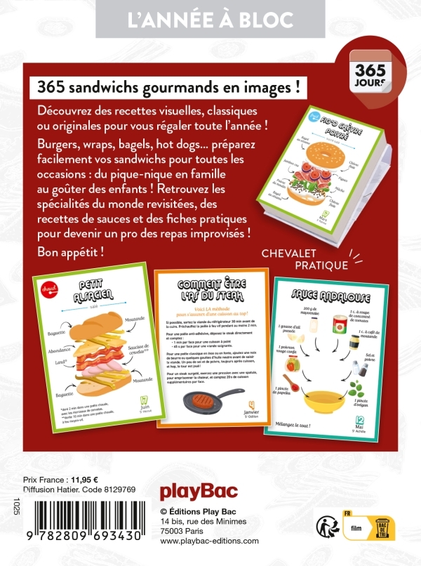 Calendrier Sandwichs, Burgers & Cie en 365 jours - L'Année à Bloc -   - PLAY BAC