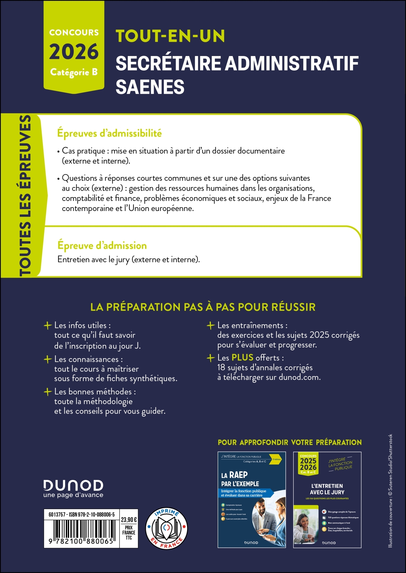 Concours Secrétaire administratif et SAENES 2026- Tout-en-un - Sylvie BEYSSADE, Frantz Badufle, Fabienne Iché, Pascal Moulette, Anne-Marie Vallejo-Bouvier - DUNOD