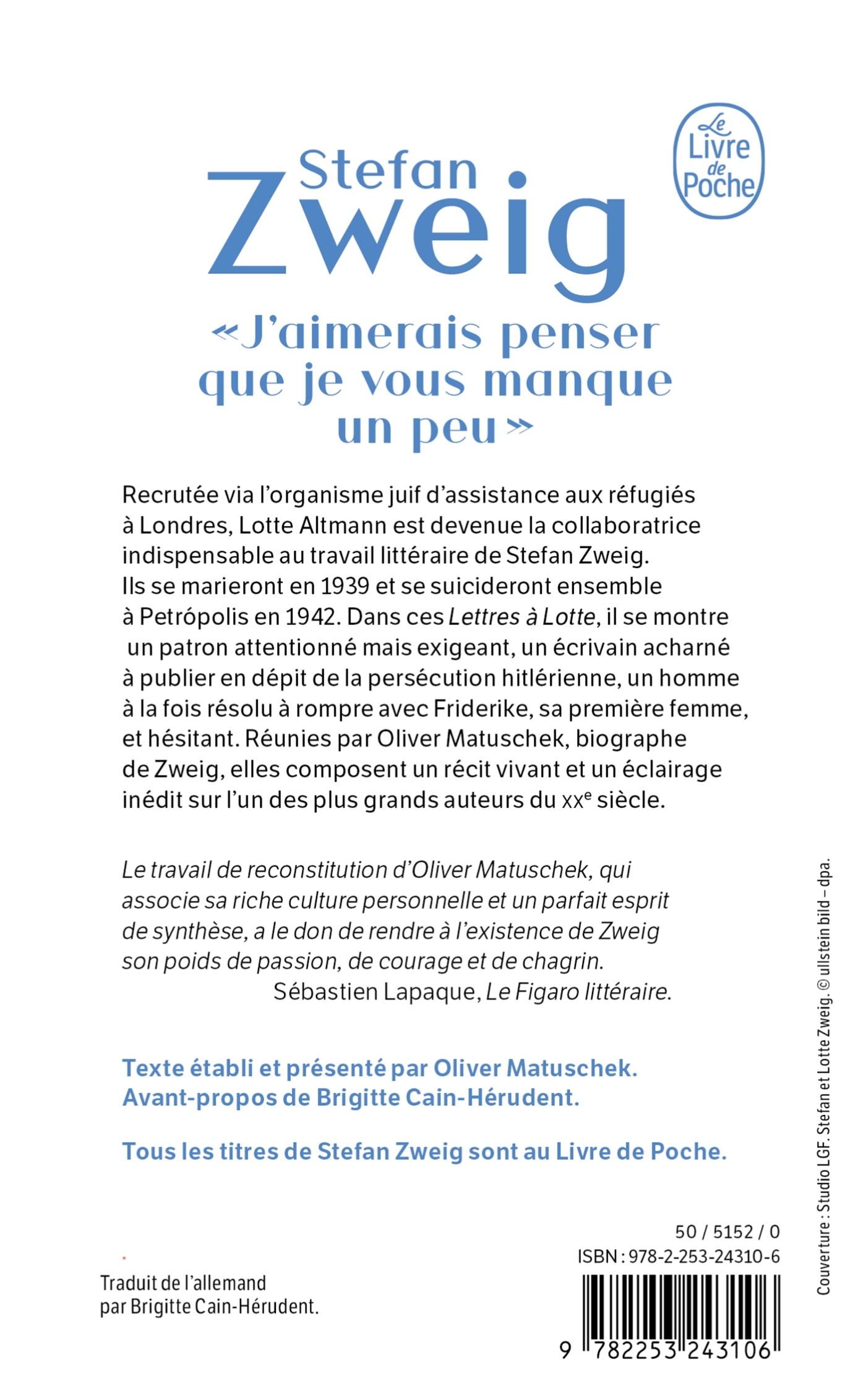 J'aimerais penser que je vous manque un peu - Stefan Zweig - LGF