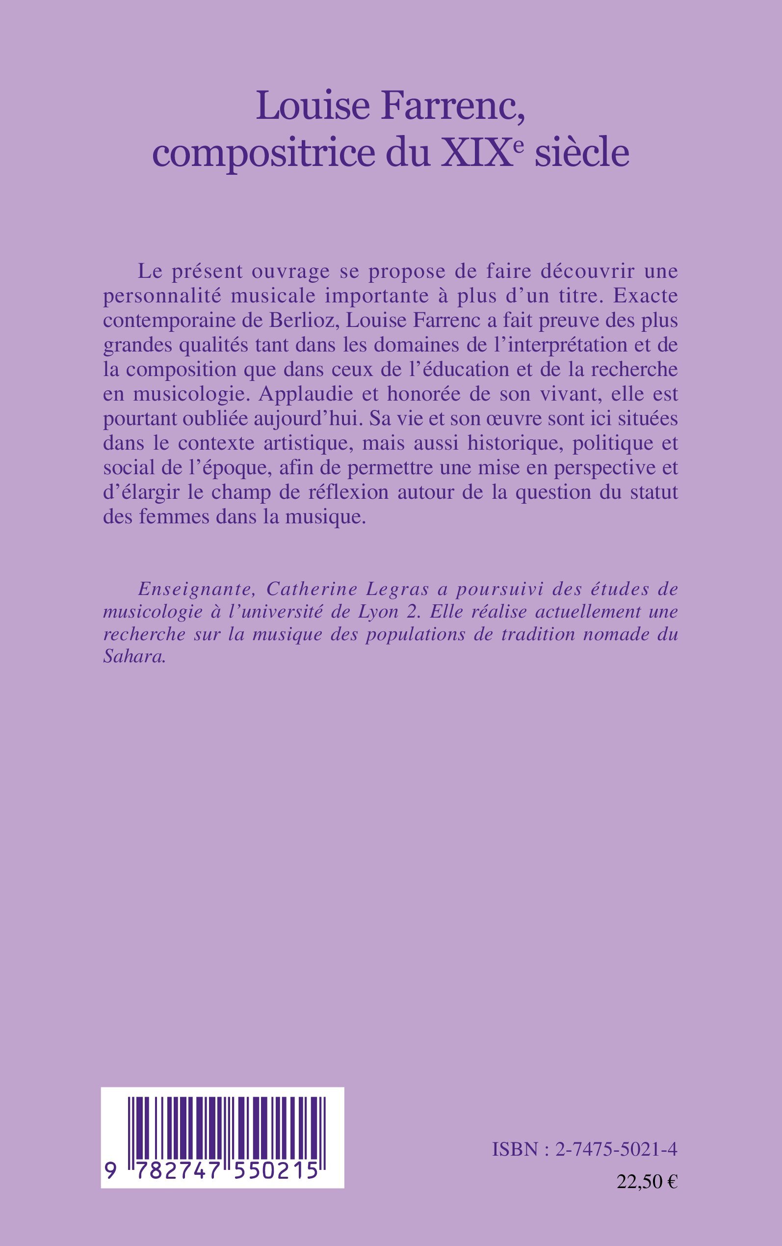 Louise Farrenc, compositrice du XIXe siècle - Catherine Legras - L'HARMATTAN