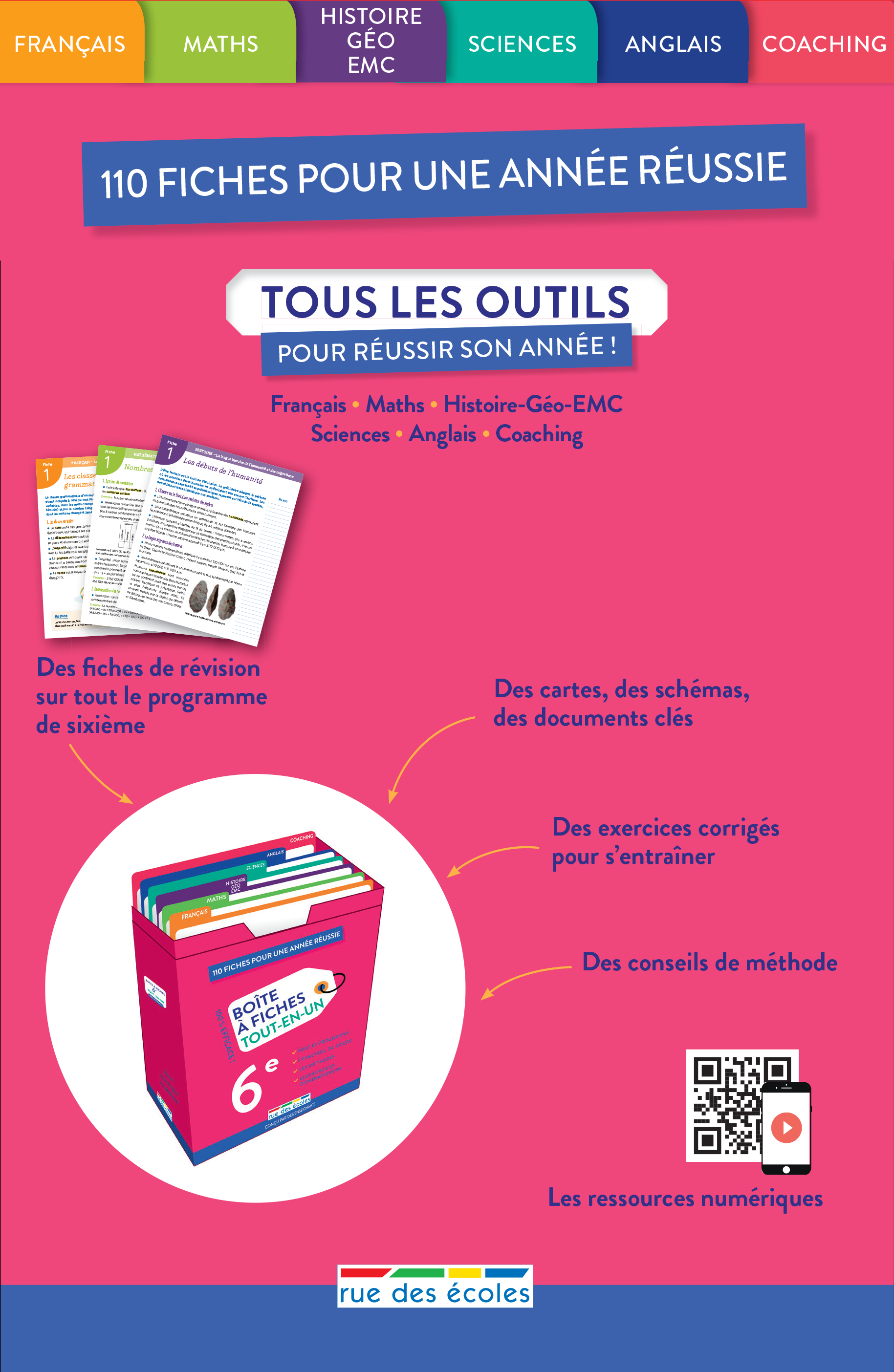 Boîte à fiches - Tout-en-un - 6e -  Collectif - RUE DES ECOLES