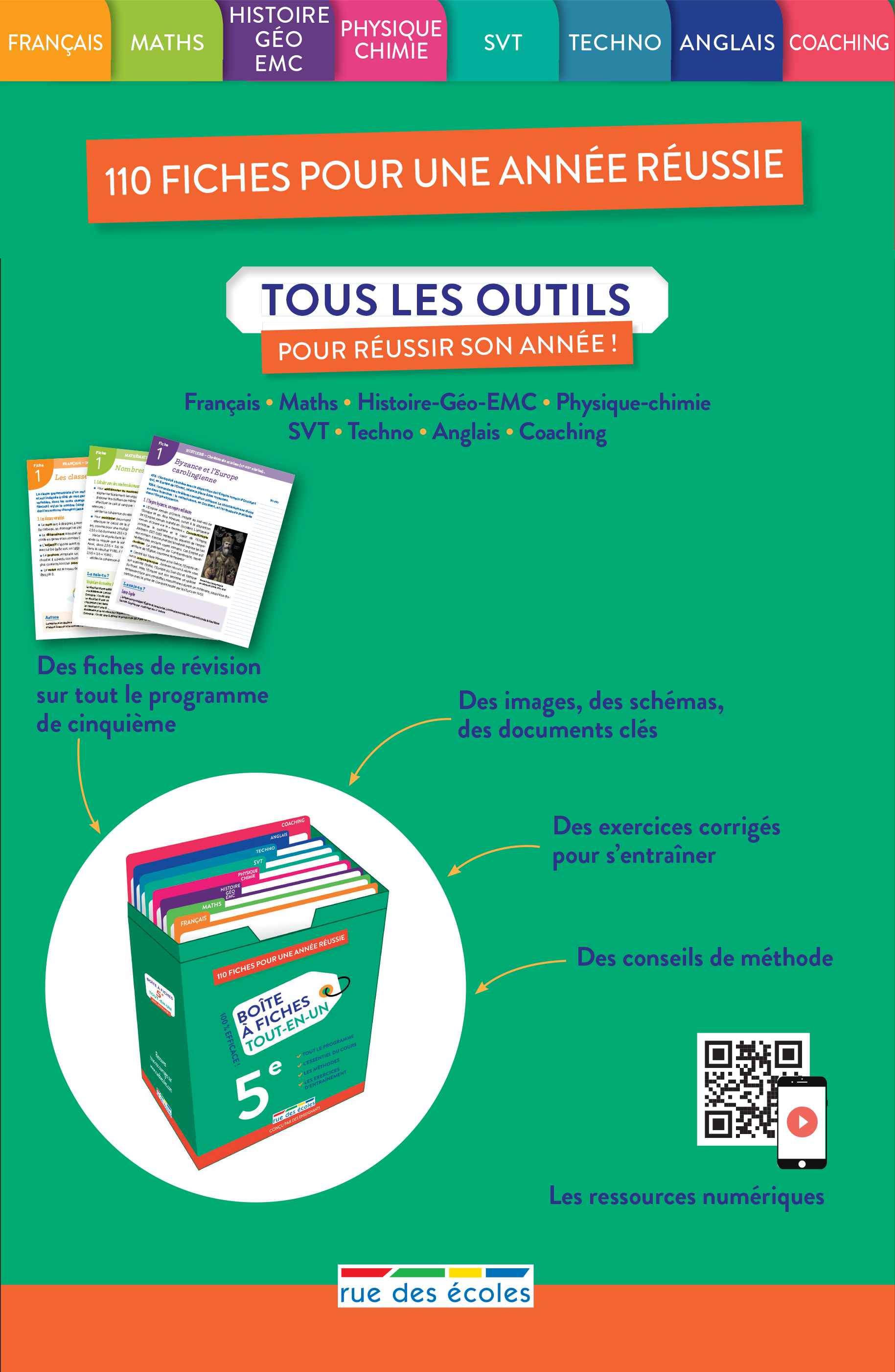 Boîte à fiches - Tout-en-un - 5e -  Collectif - RUE DES ECOLES