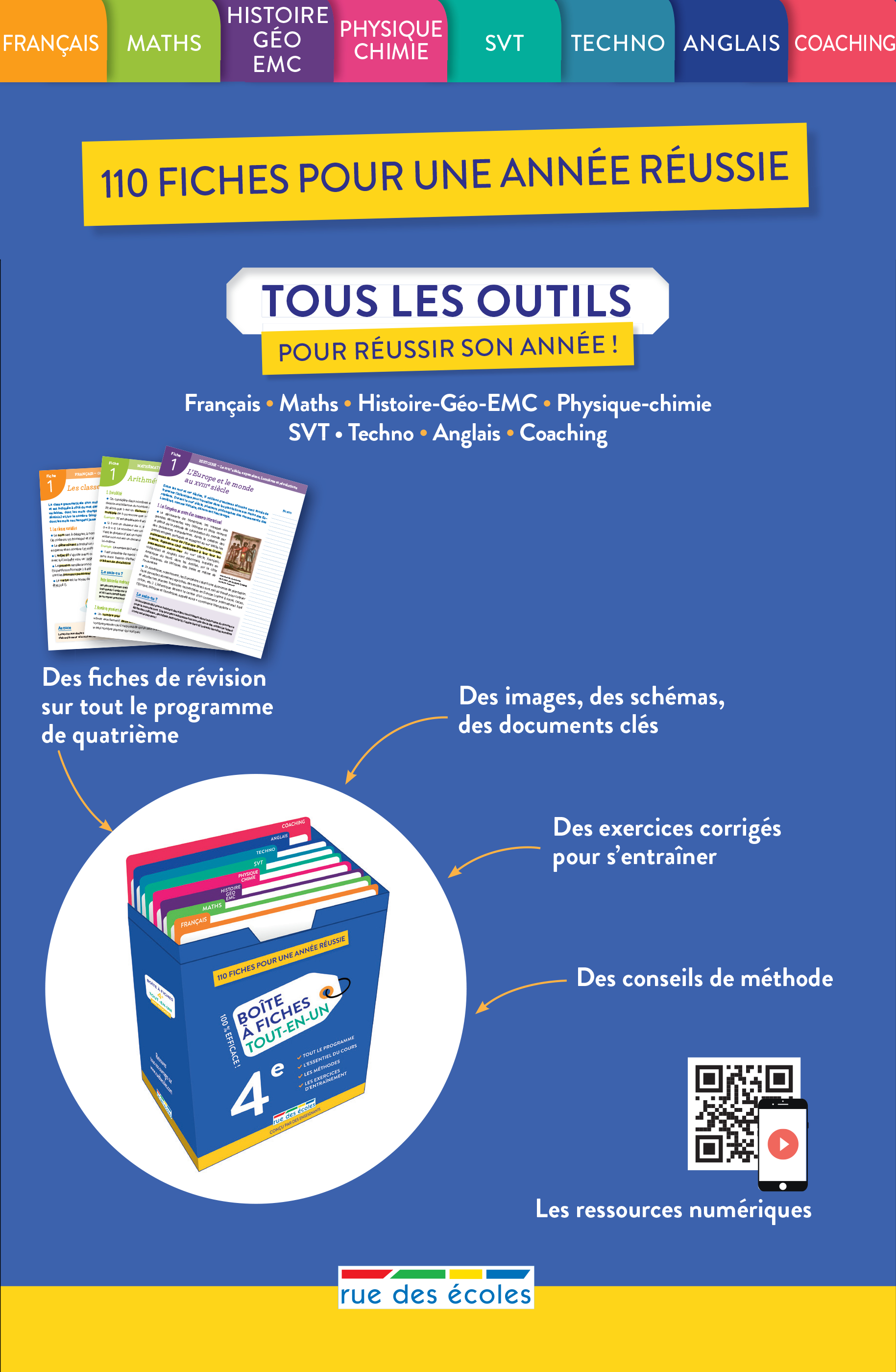 Boîte à fiches - Tout-en-un - 4e -  Collectif - RUE DES ECOLES