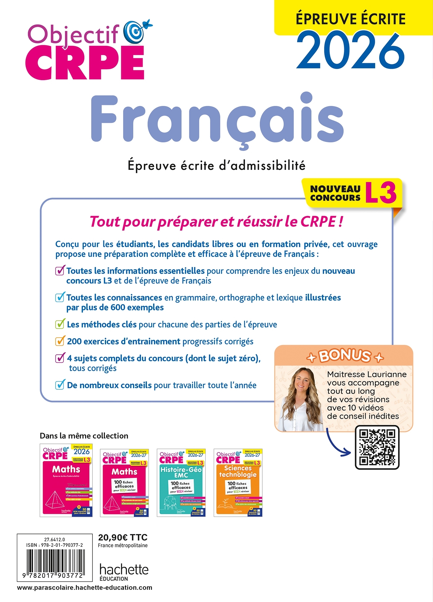 Objectif CRPE 2026-2027 - Français - épreuve écrite d'admissibilité L3 - Véronique Bourhis, Cécile Avezard-Roger, Laurence Allain Le Forestier, Kathy Similowski - HACHETTE EDUC