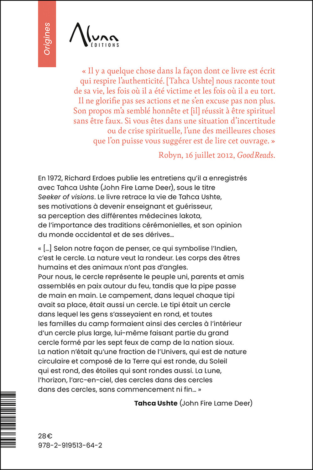 De mémoire indienne - En quête d'une vision - John Fire Lame Deer, Richard Erdoes, Tahca Ushte - ALUNA