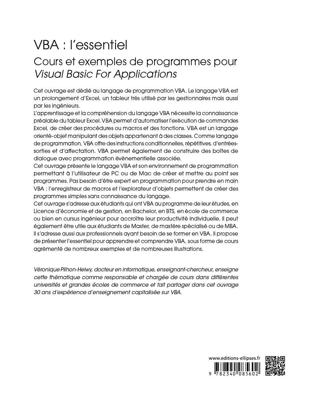 VBA : l’essentiel - Véronique Plihon-Heiwy, Paul de Laboulaye - ELLIPSES