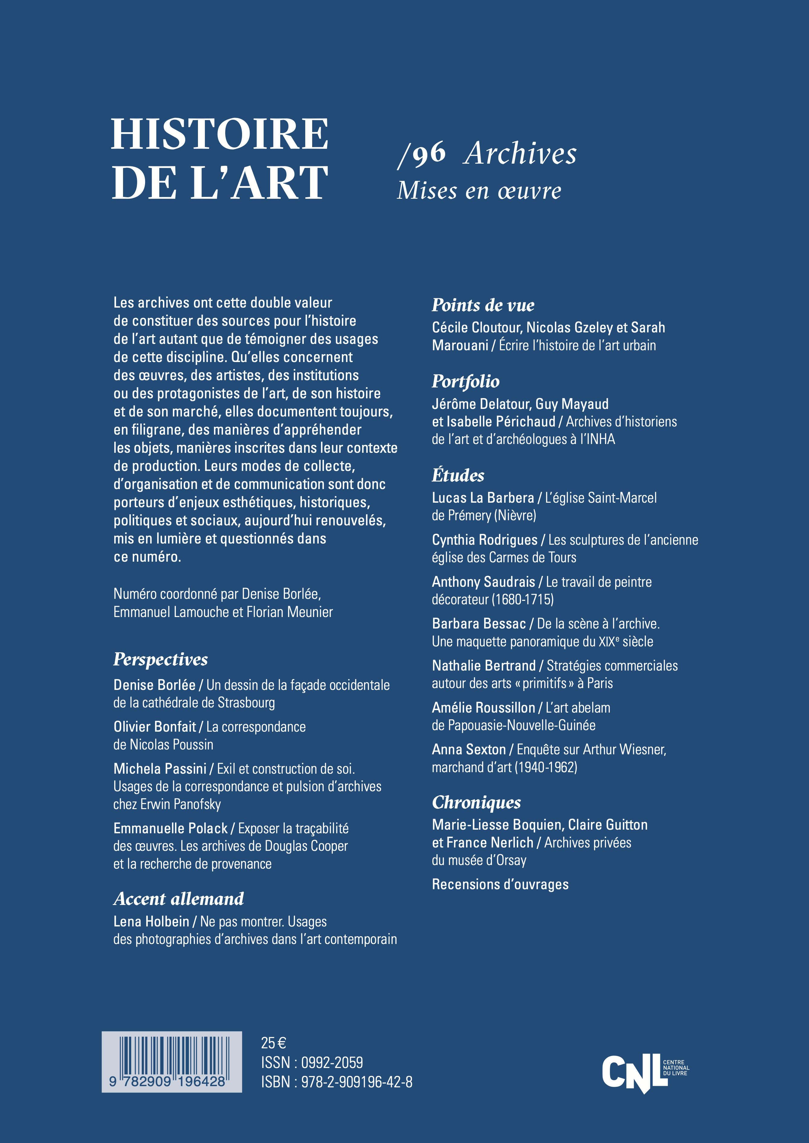 Histoire de l’art, n° 96 : Archives. Mises en œuvre, décembre 2025 - Dominique de Font-Réaulx, Denise Borlée, Emmanuel Lamouche, Michela Passini, Emmanuelle POLACK, Olivier Bonfait, Florian Meunier - REVUE HIST ART