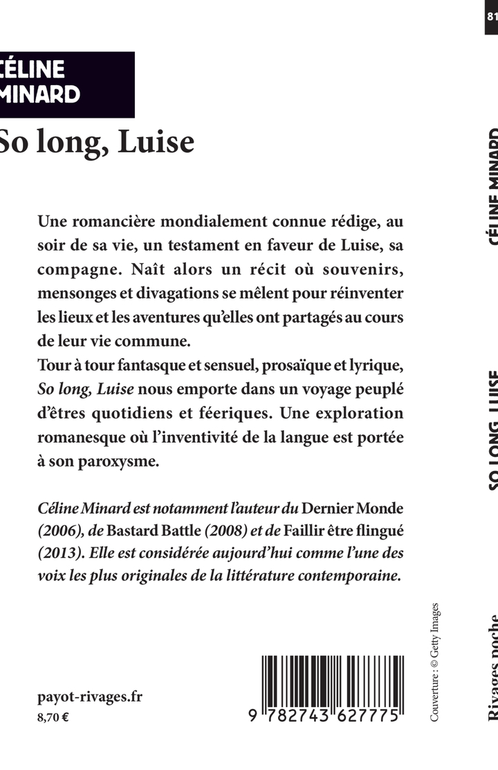 So long, Luise - Céline Minard - RIVAGES
