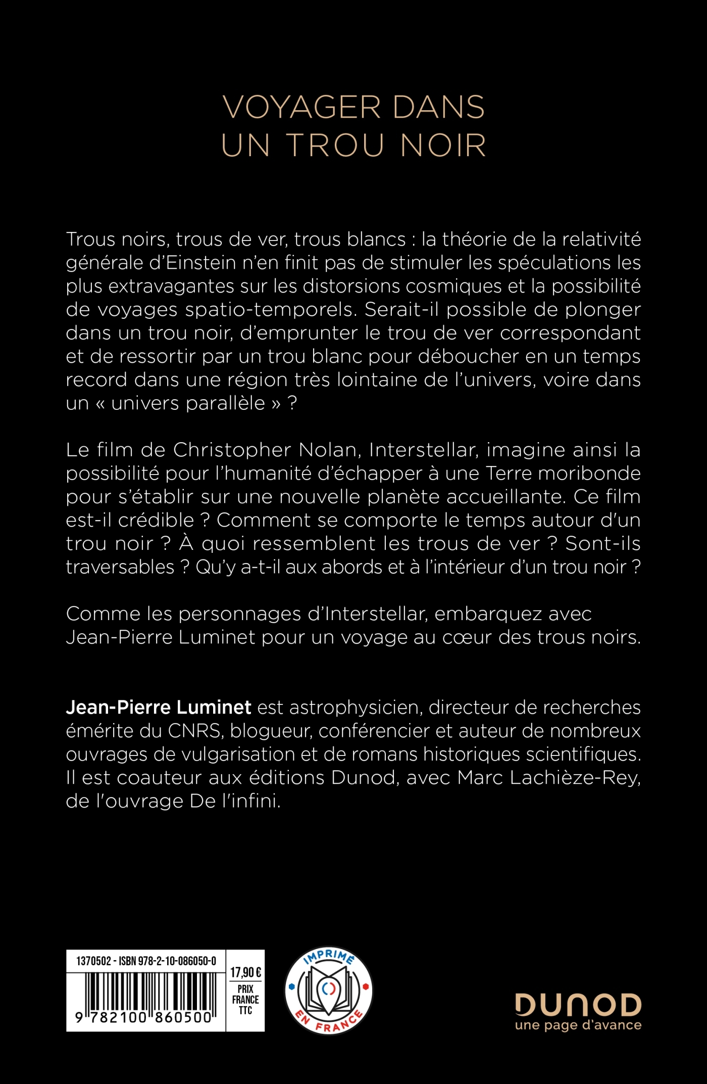 Voyager dans un trou noir - Jean-Pierre Luminet - DUNOD